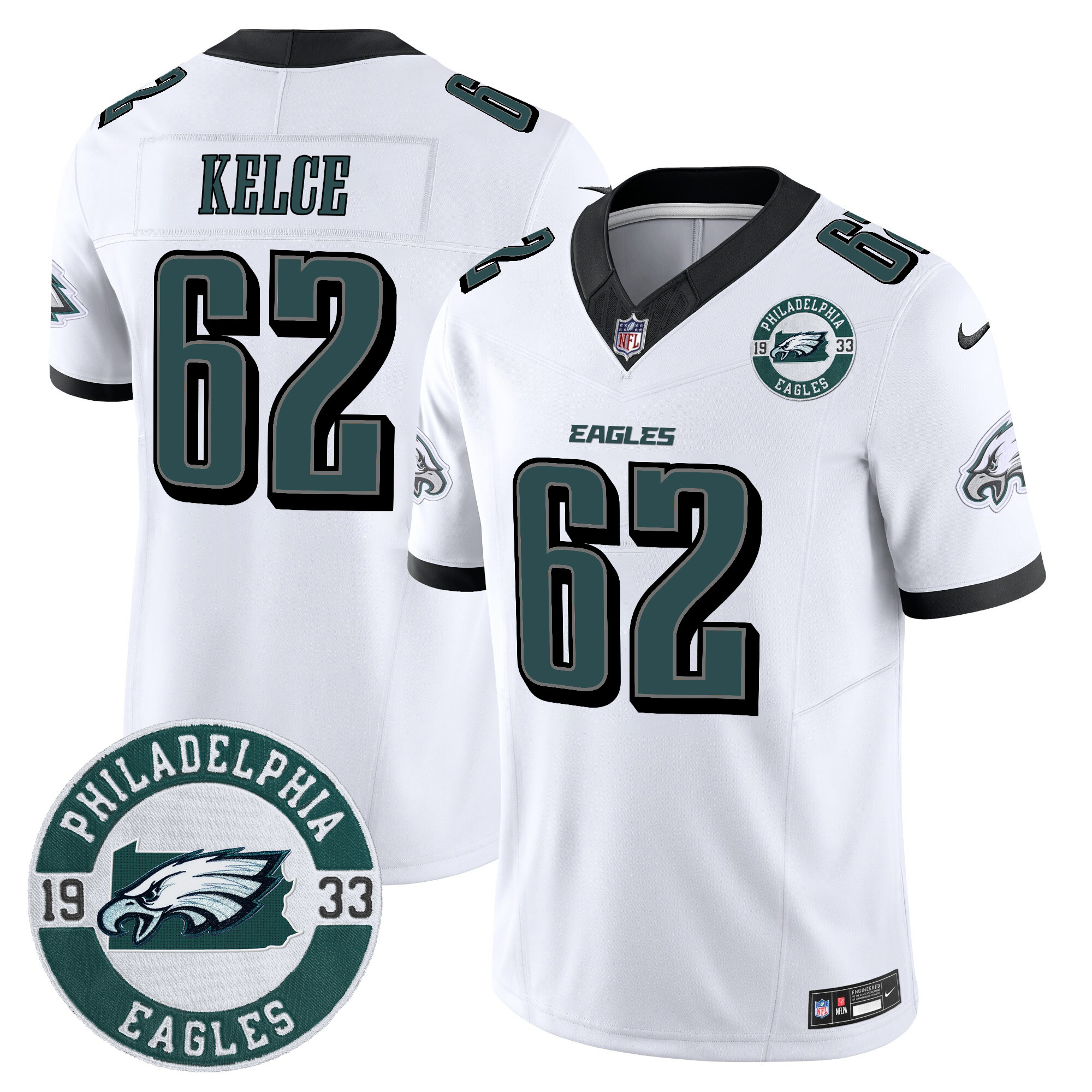 Men's Jason Kelce Philadelphia Eagles 2024 Vapor Limited White Jersey - All Stitched