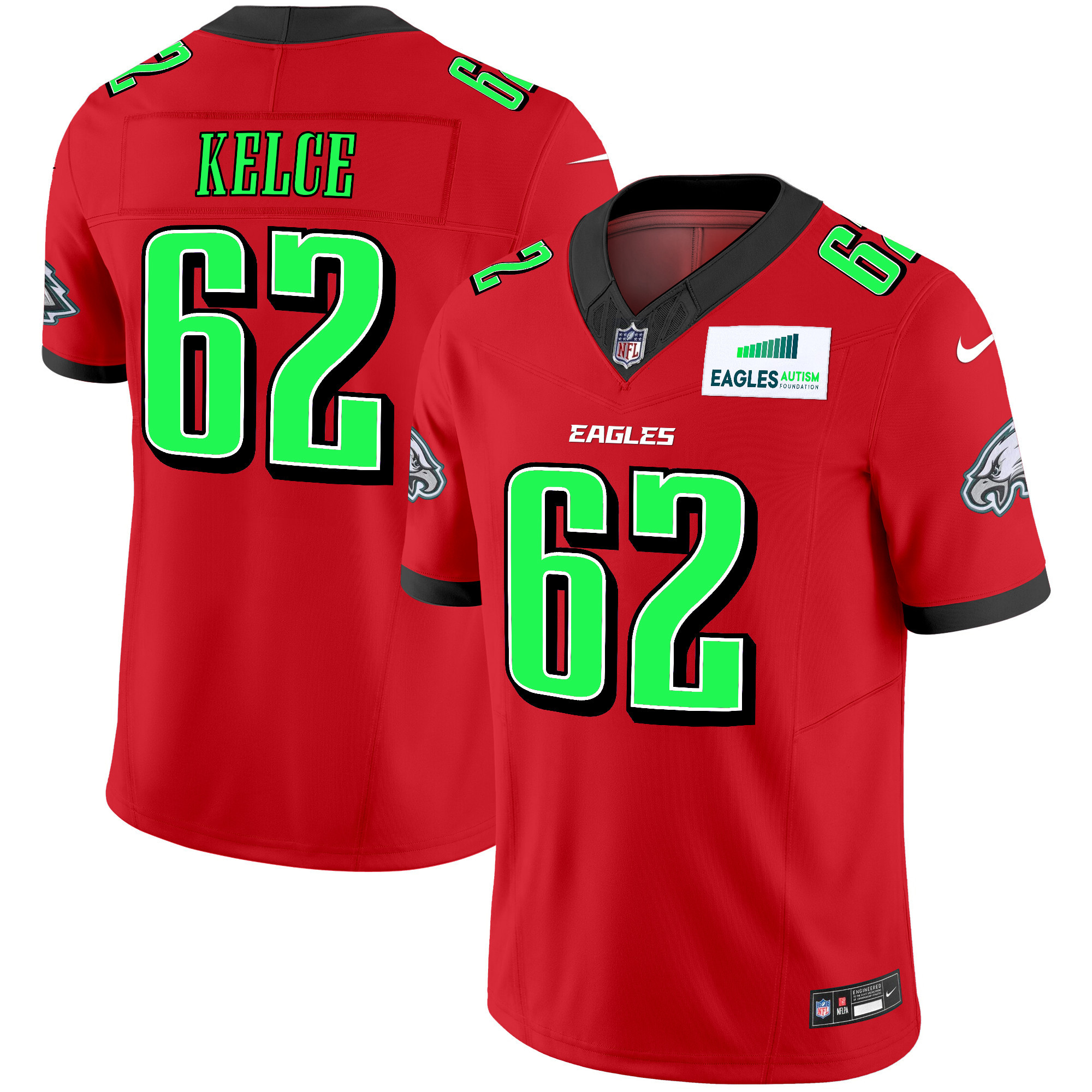 Men's Jason Kelce Philadelphia Eagles Autism Foundation Patch Vapor Limited Red Jersey - All Stitched