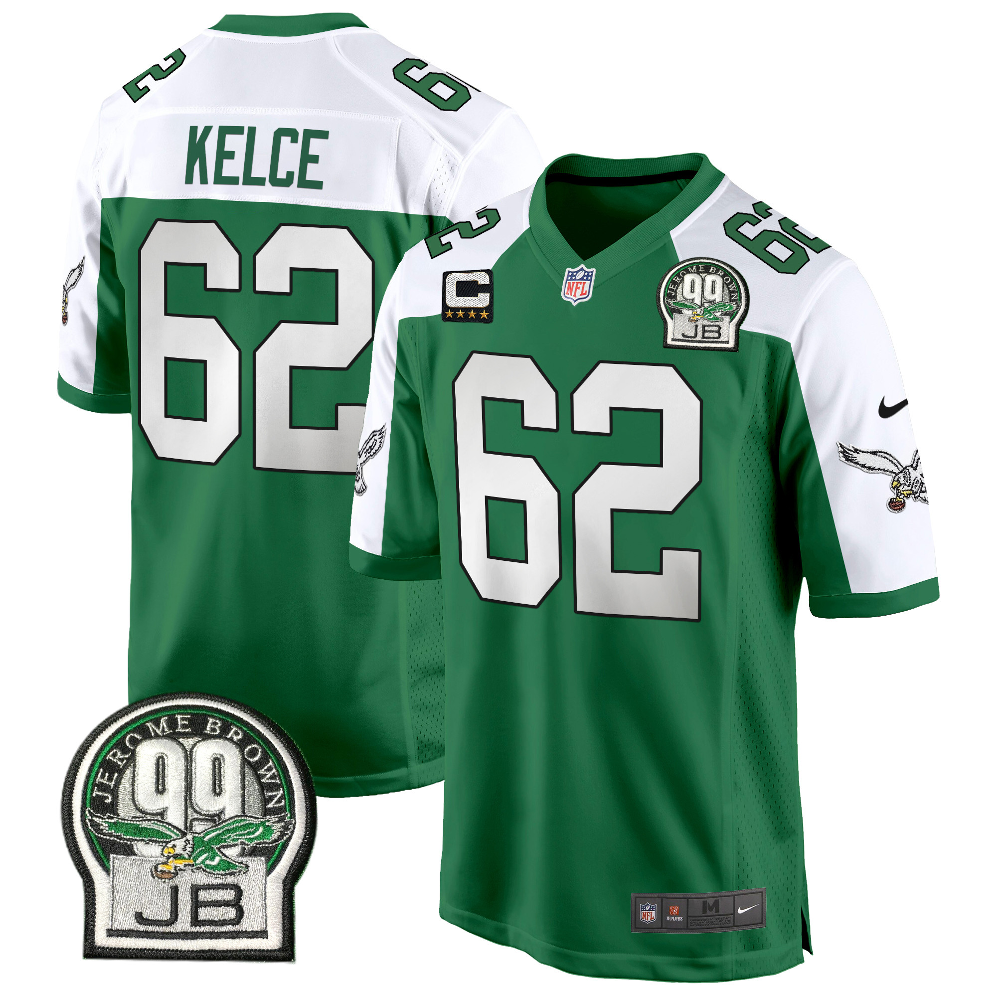 Men's Jason Kelce Philadelphia Eagles Jerome Brown Patch Kelly Green Game Kelly Alternate Jersey - All Stitched