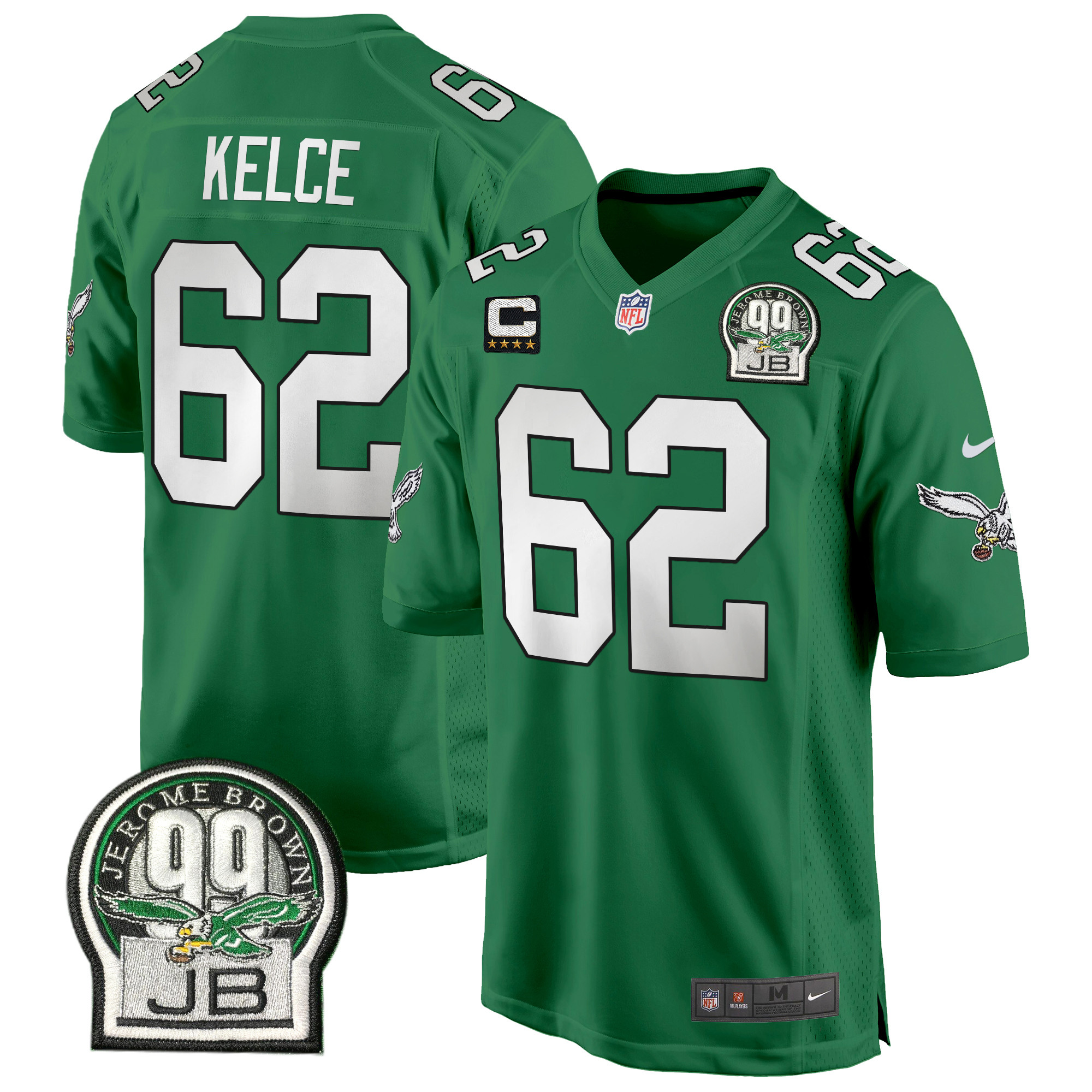Men's Jason Kelce Philadelphia Eagles Jerome Brown Patch Kelly Green Game Kelly Green Jersey - All Stitched