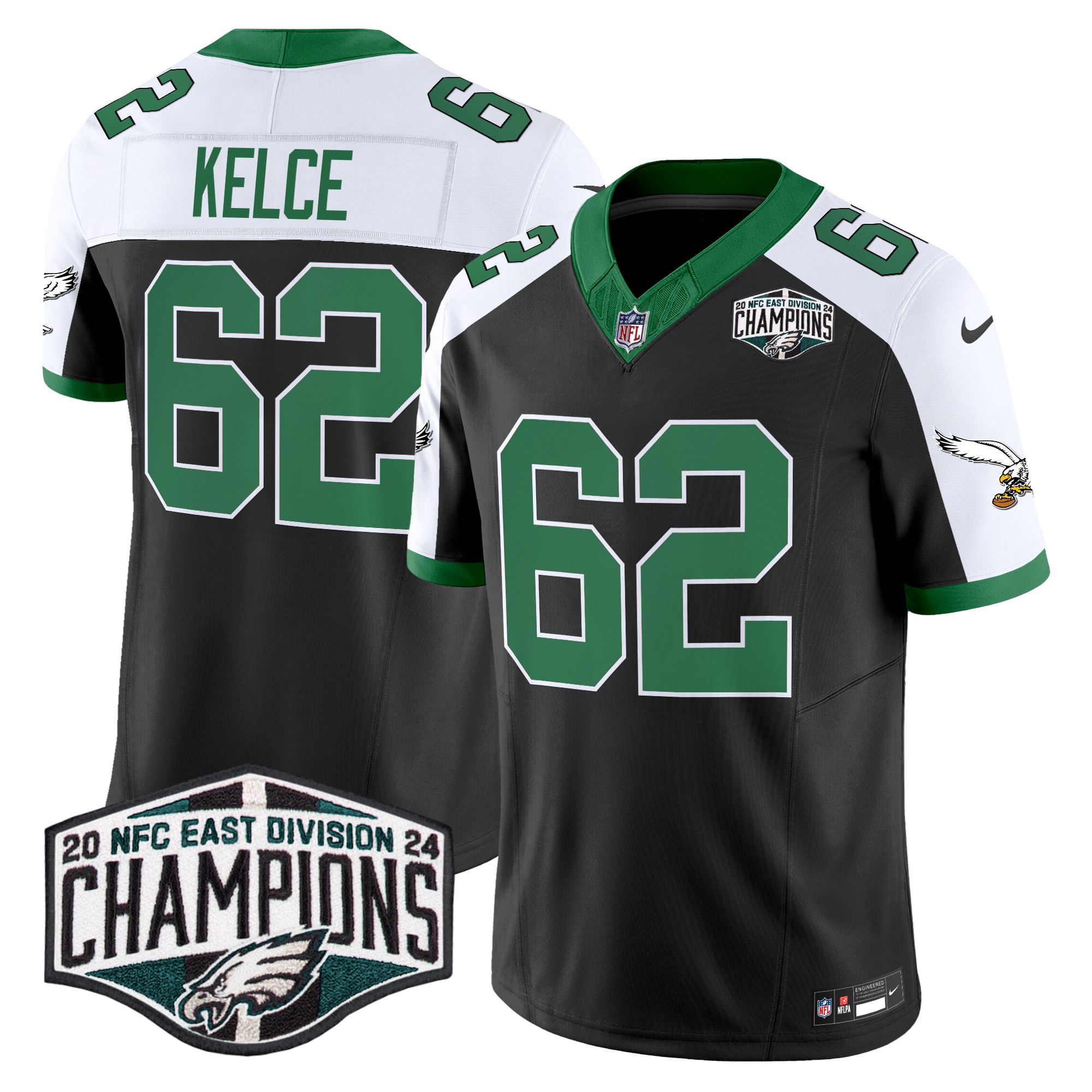 Men's Jason Kelce Philadelphia Eagles Kelly Green 2024 NFC East Division Champions Vapor Limited Black Alternate Jersey - All Stitched