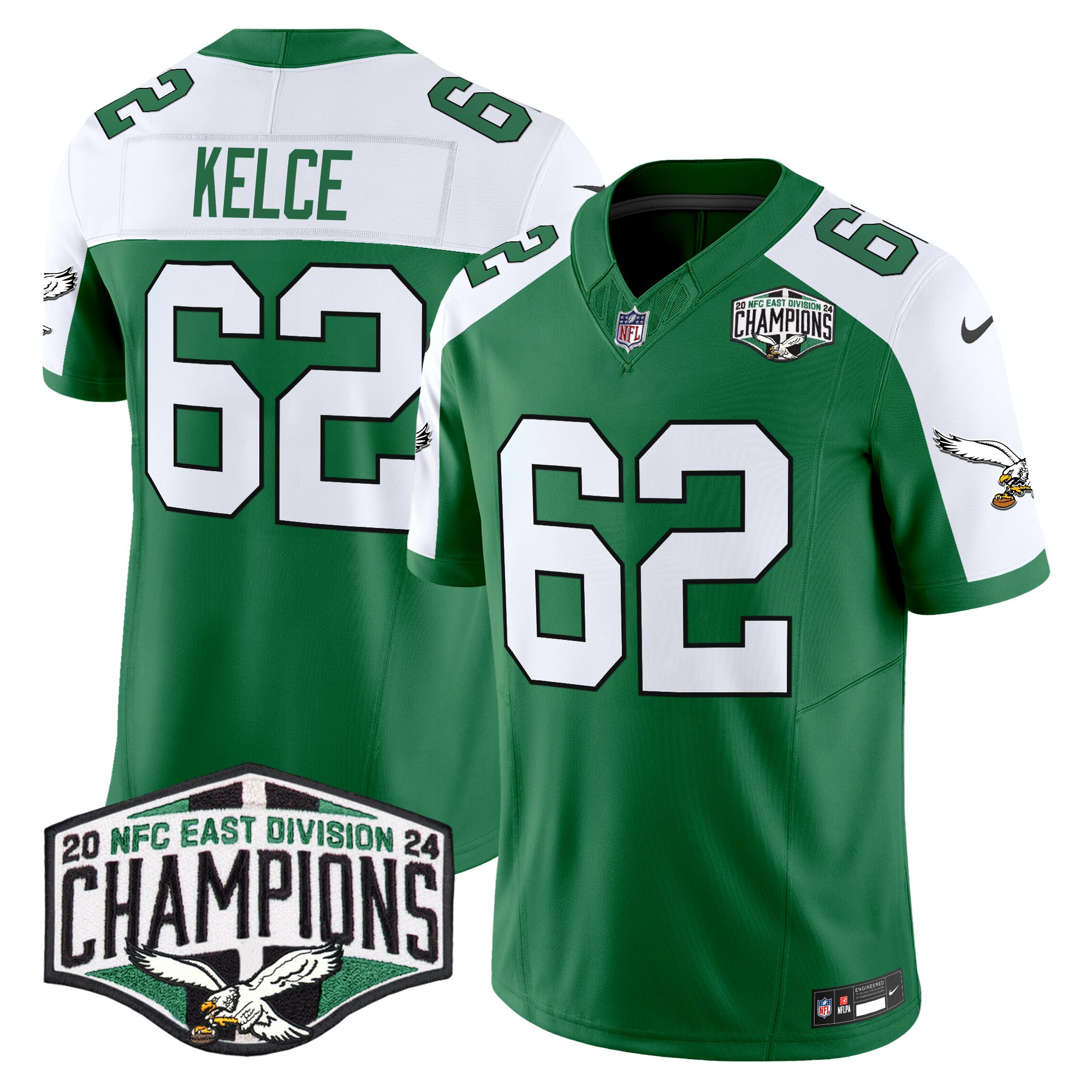 Men's Jason Kelce Philadelphia Eagles Kelly Green 2024 NFC East Division Champions Vapor Limited Kelly Alternate Jersey - All Stitched