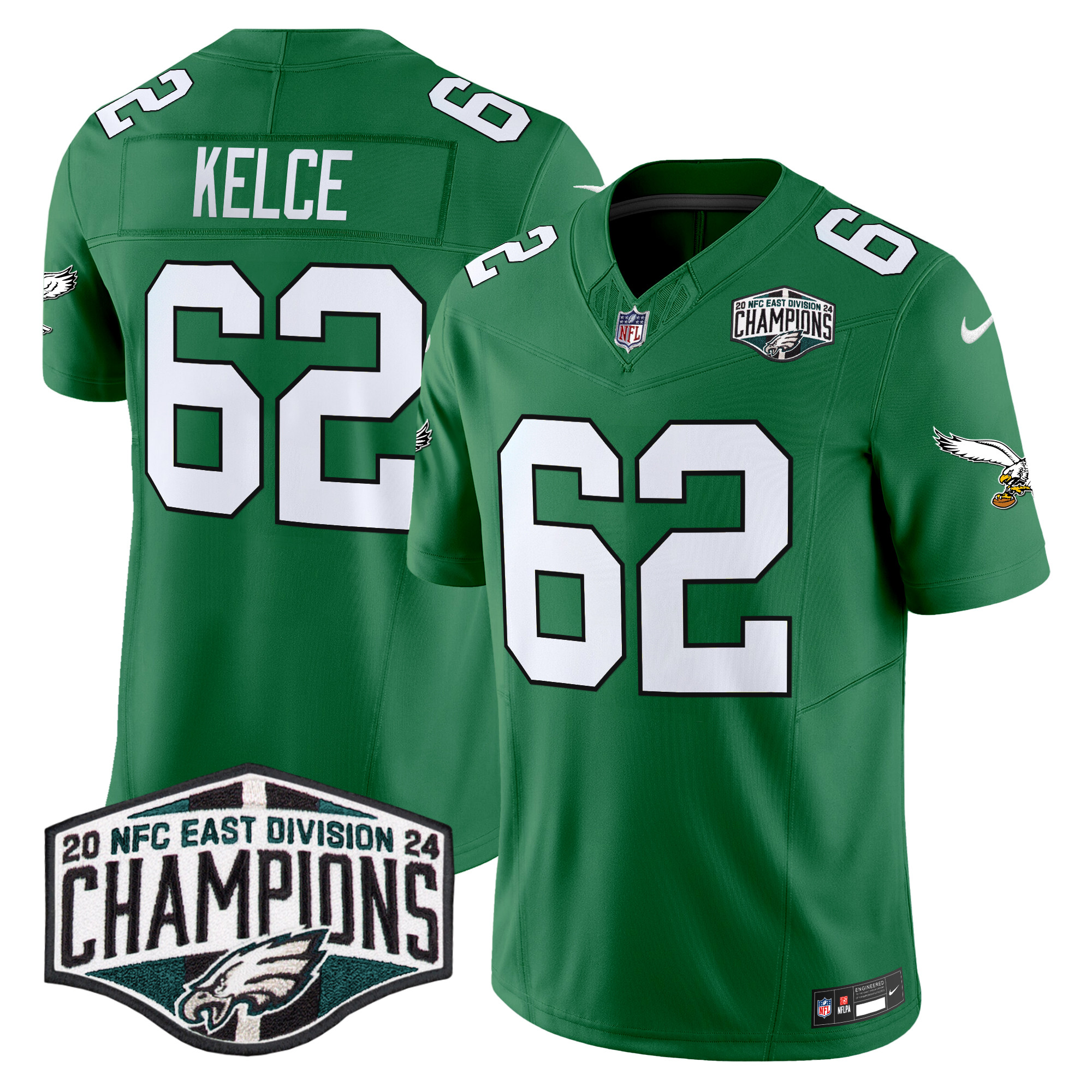Men's Jason Kelce Philadelphia Eagles Kelly Green 2024 NFC East Division Champions Vapor Limited Kelly Green Jersey - All Stitched