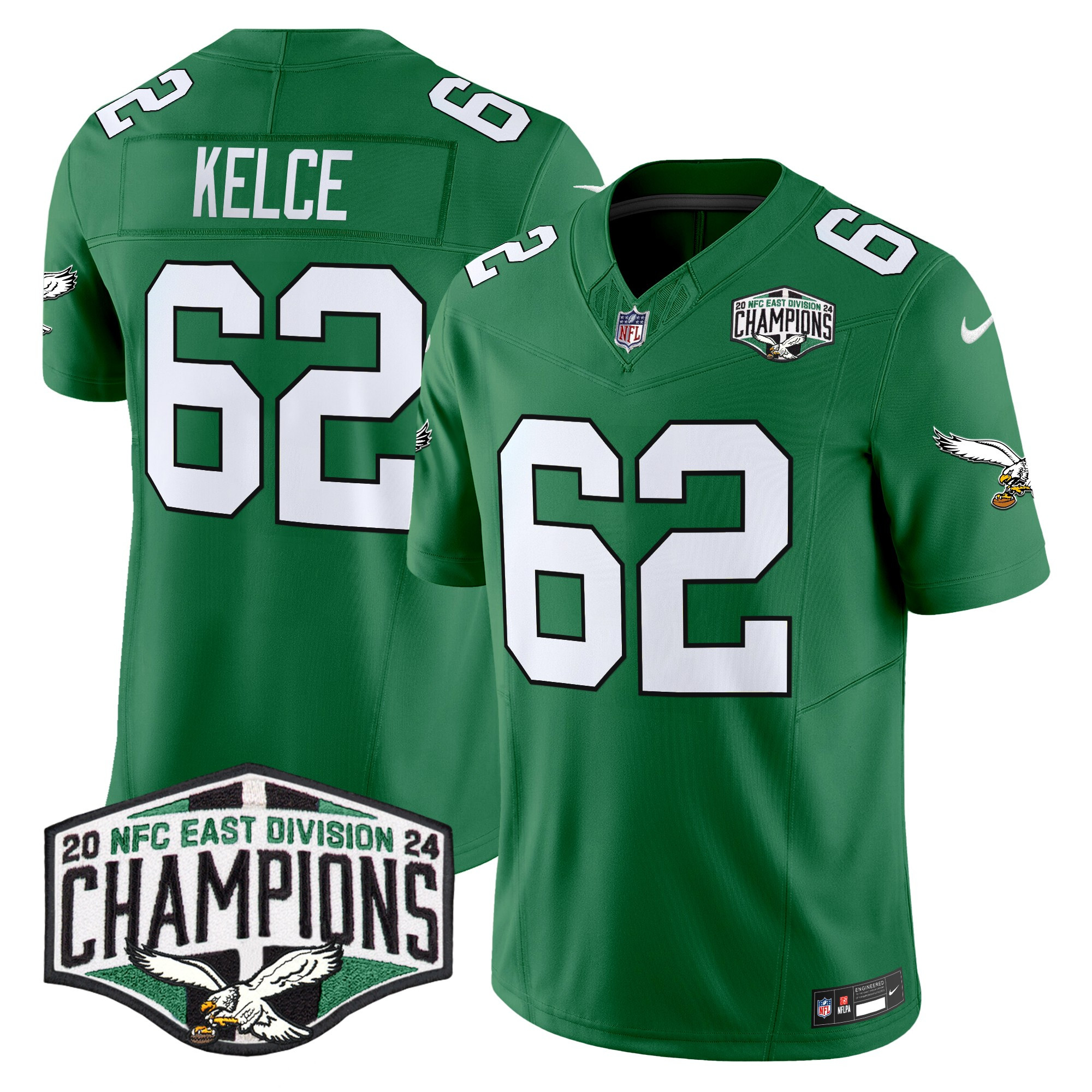 Men's Jason Kelce Philadelphia Eagles Kelly Green 2024 NFC East Division Champions Vapor Limited Kelly Green Jersey - All Stitched