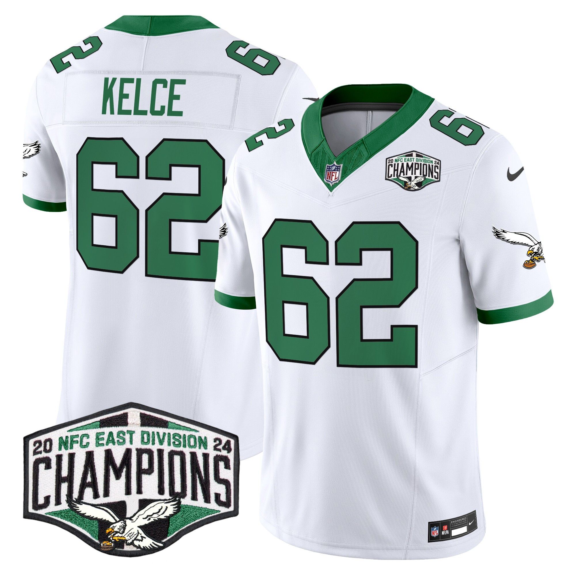 Men's Jason Kelce Philadelphia Eagles Kelly Green 2024 NFC East Division Champions Vapor Limited Kelly White Jersey - All Stitched