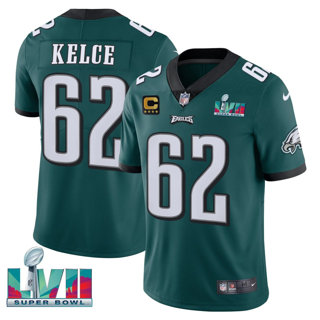 Men's Jason Kelce Philadelphia Eagles Super Bowl Patch Green Vapor Limited Jersey - All Stitched