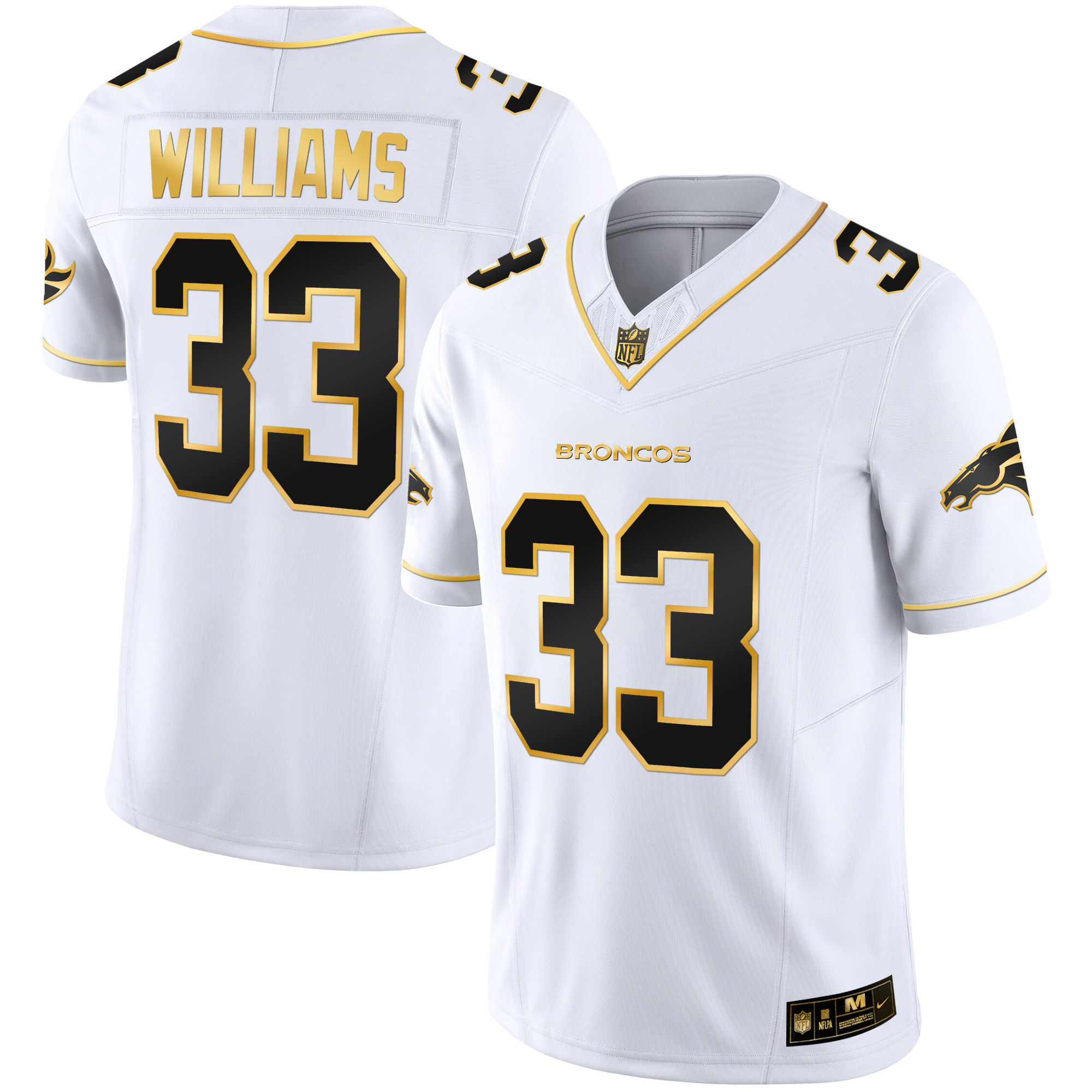 Men's Javonte Williams Denver Broncos Gold Vapor Limited White Gold Jersey - All Stitched