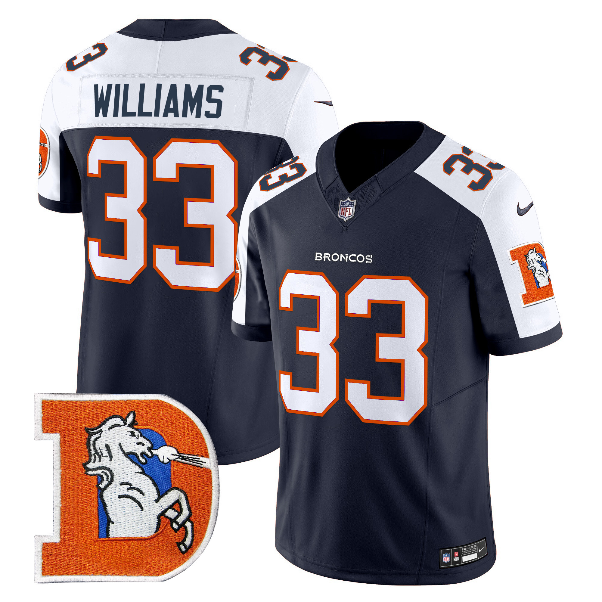 Men's Javonte Williams Denver Broncos Throwback Vapor Limited Navy Alternate Jersey - All Stitched