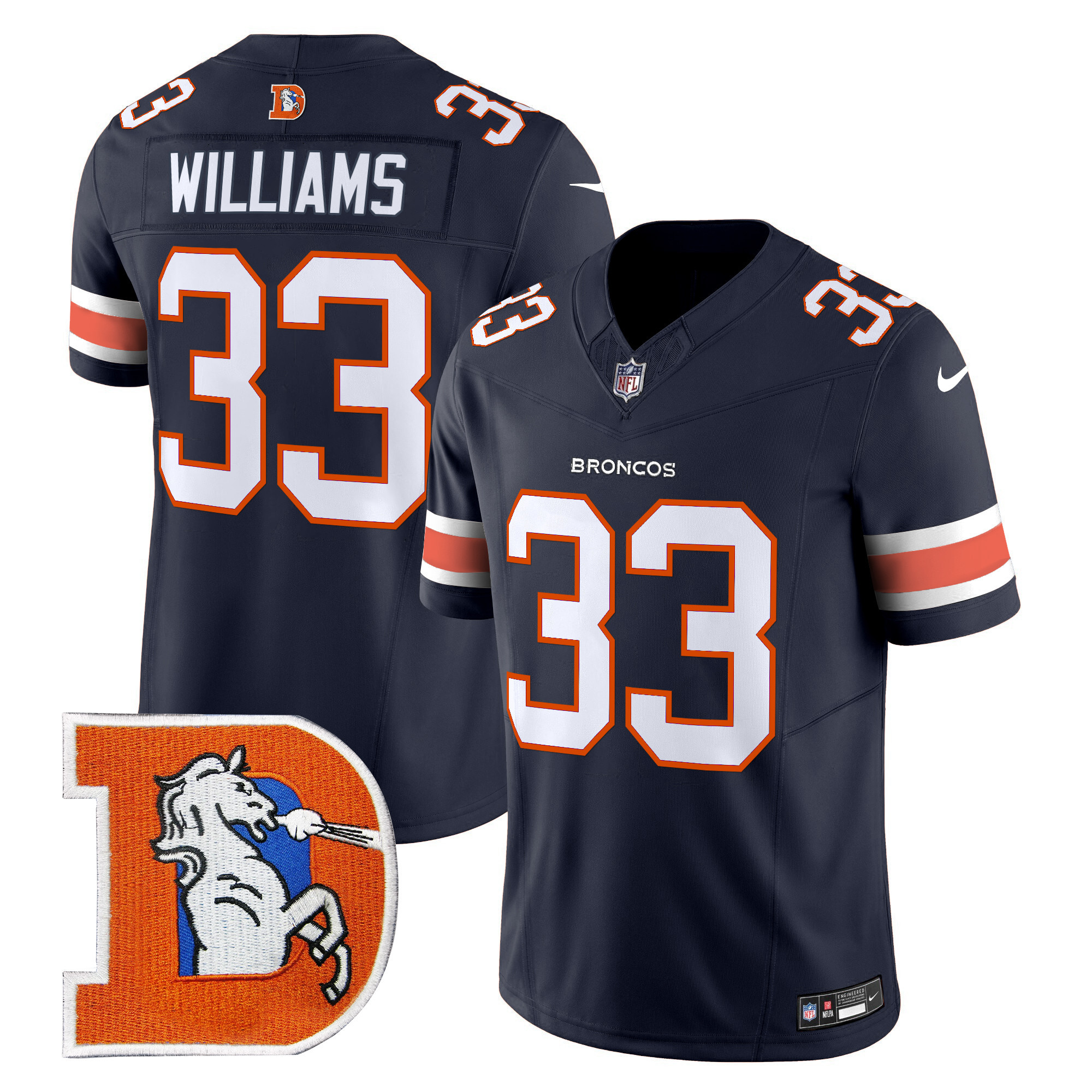 Men's Javonte Williams Denver Broncos Throwback Vapor Limited Navy Jersey - All Stitched