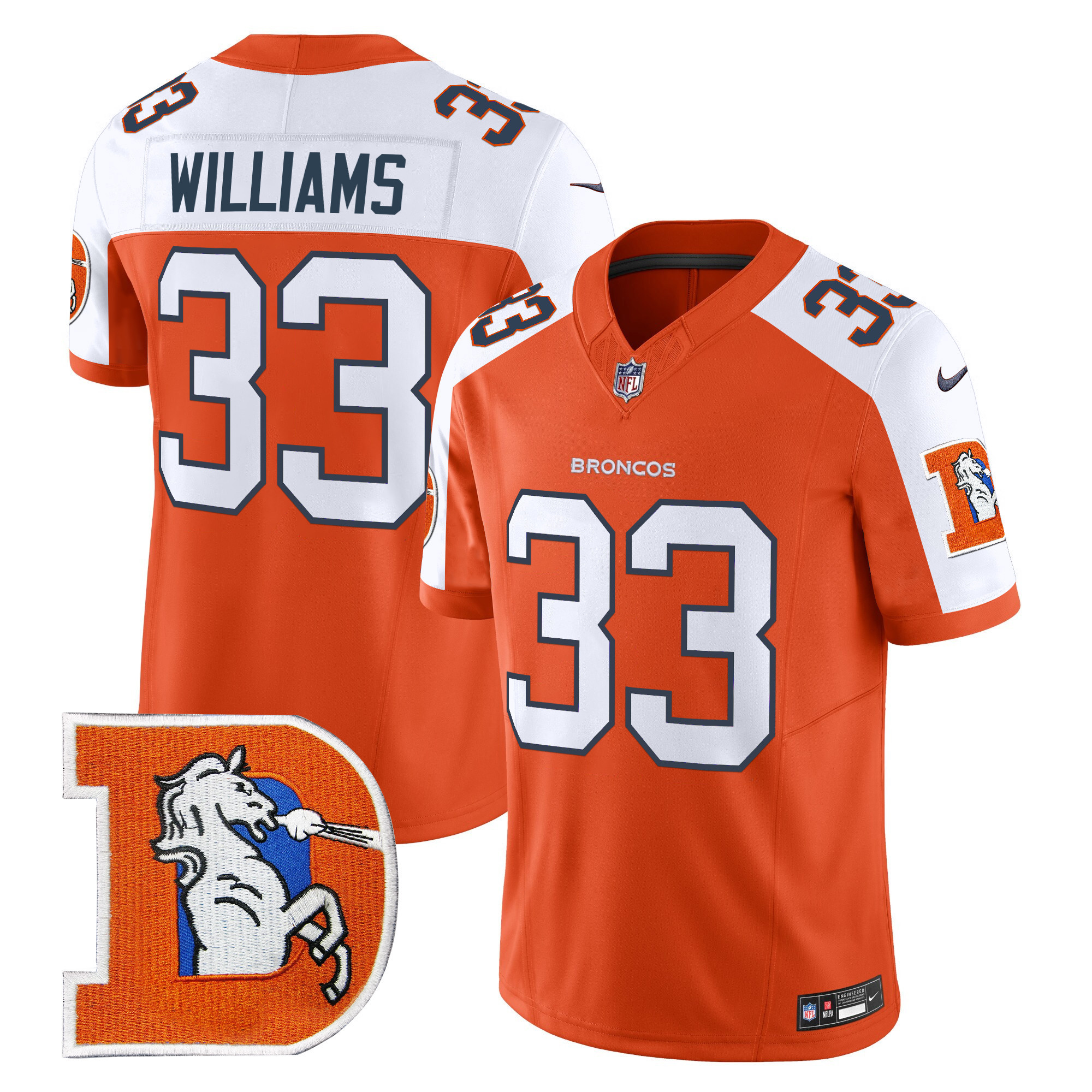 Men's Javonte Williams Denver Broncos Throwback Vapor Limited Orange Alternate Jersey - All Stitched