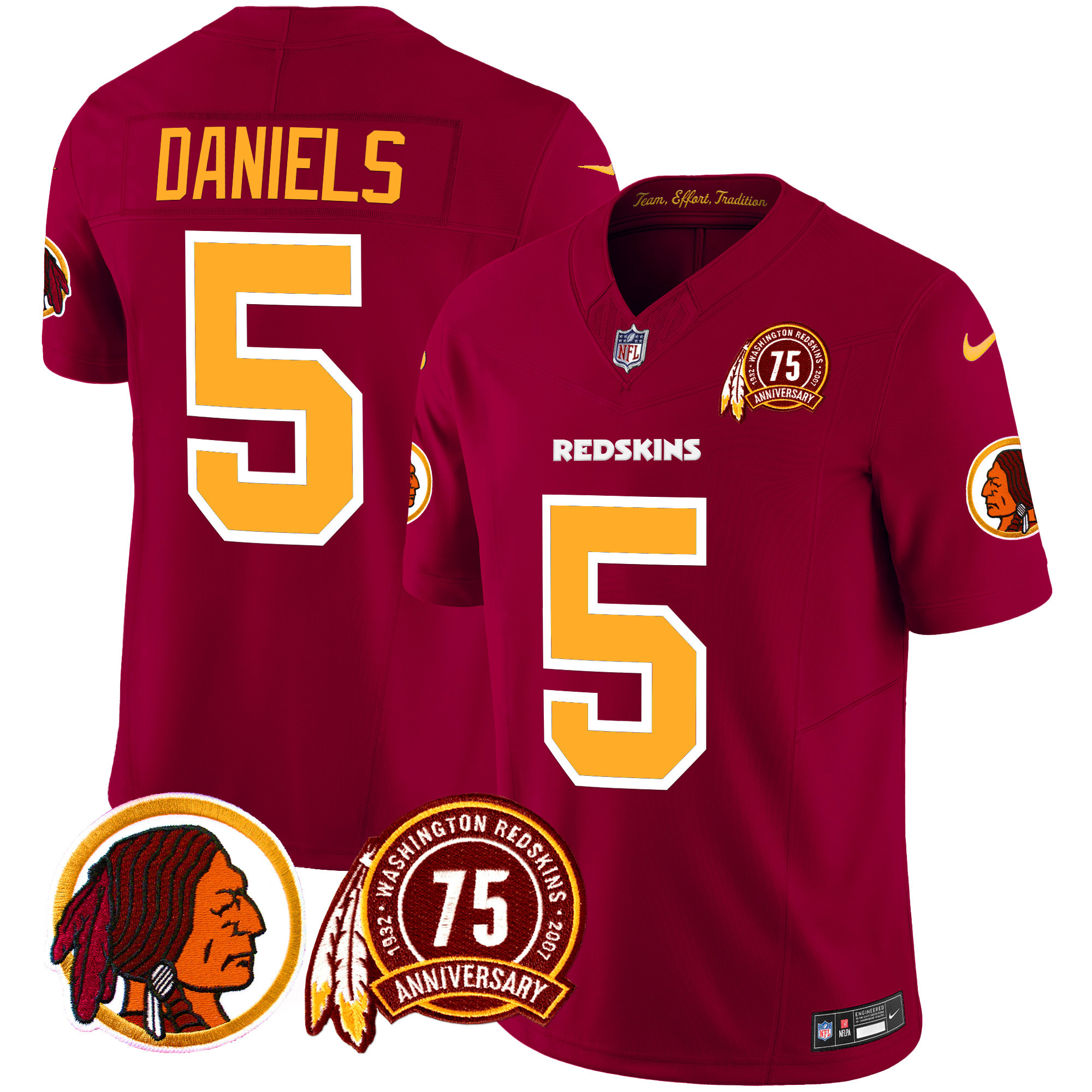 Men's Jayden Daniels Washington Redskins 75th Patch Throwback Vapor Limited Burgundy Jersey - All Stitched