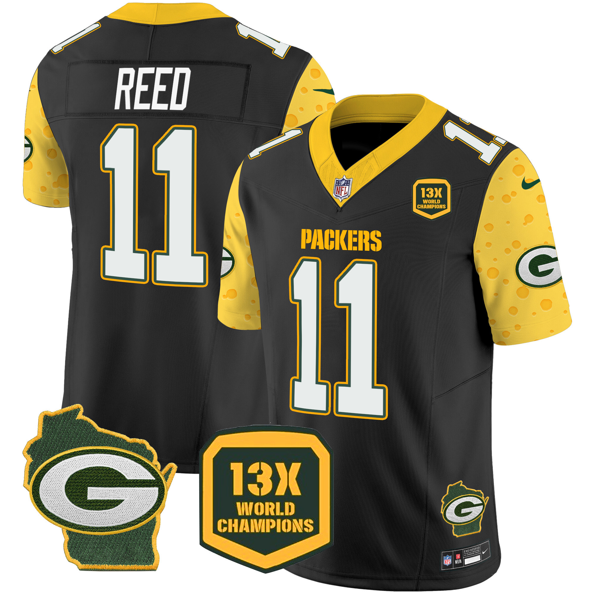 Men's Jayden Reed Green Bay Packers Cheese Vapor Limited Black Jersey – All Stitched