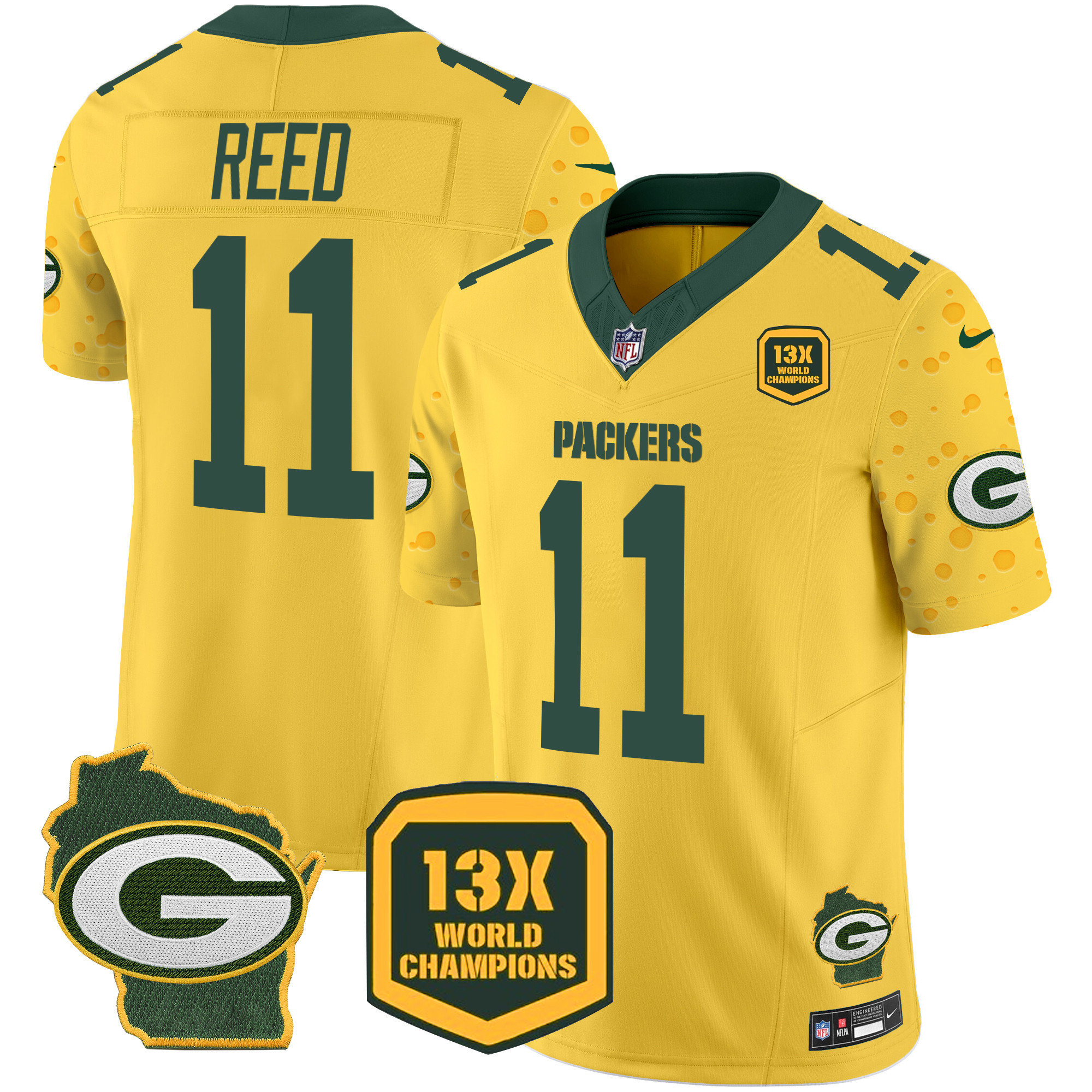 Men's Jayden Reed Green Bay Packers Cheese Vapor Limited Gold Jersey – All Stitched