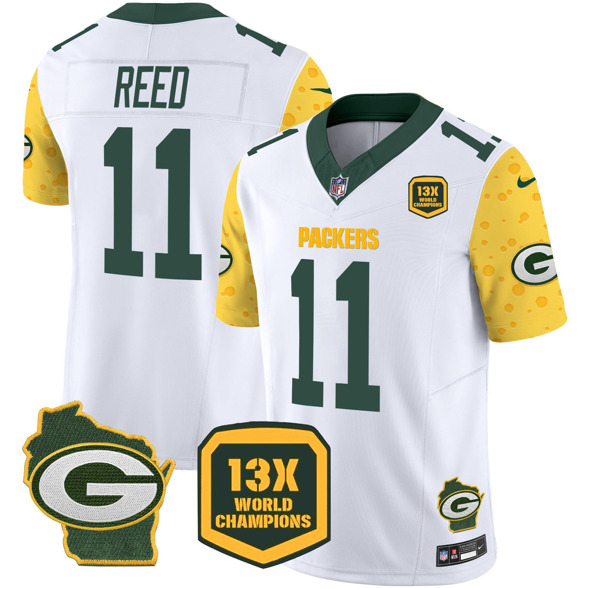 Men's Jayden Reed Green Bay Packers Cheese Vapor Limited White Jersey – All Stitched