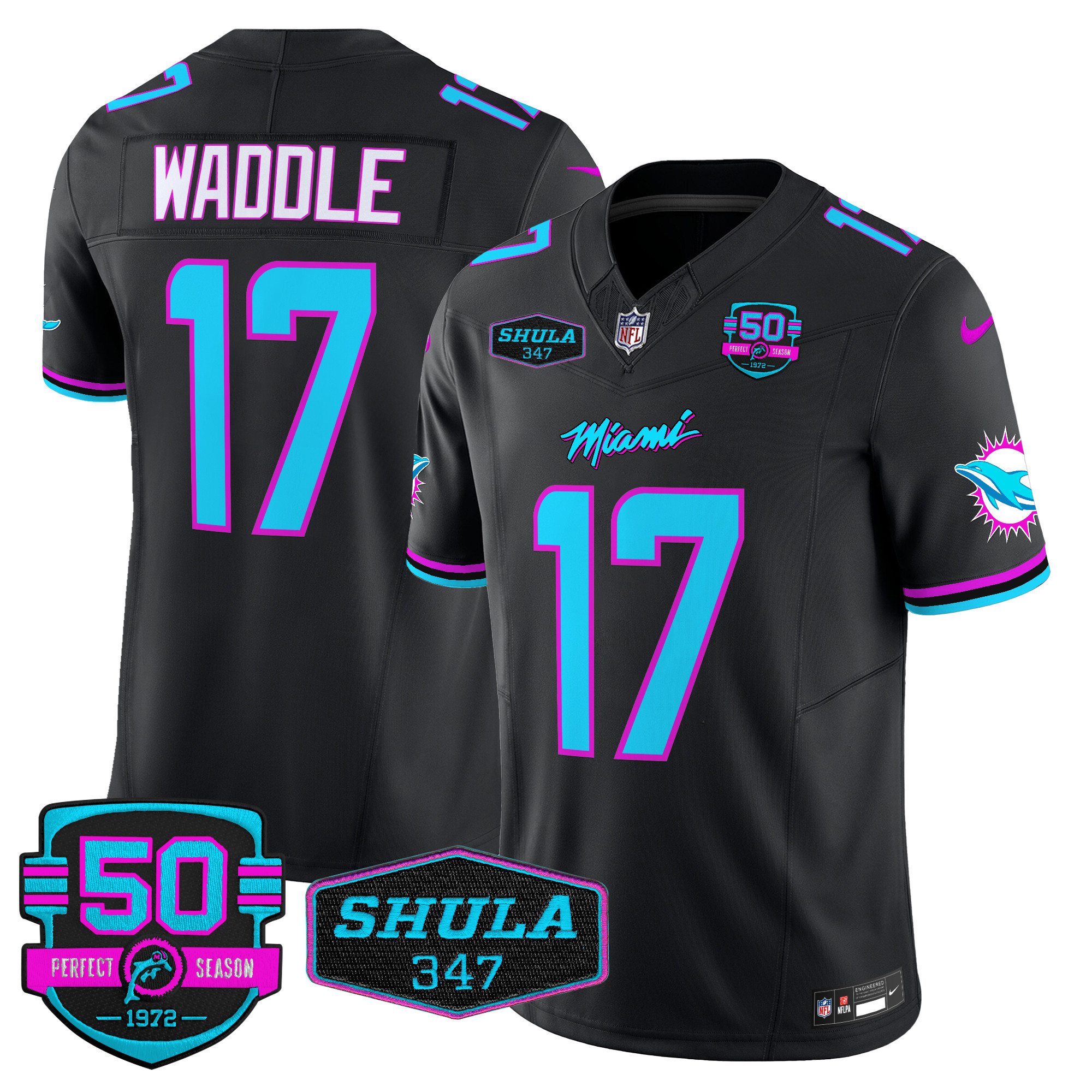 Men's Jaylen Waddle Miami Dolphins "Miami Vice" Vapor Limited Black Jersey V4 - All Stitched