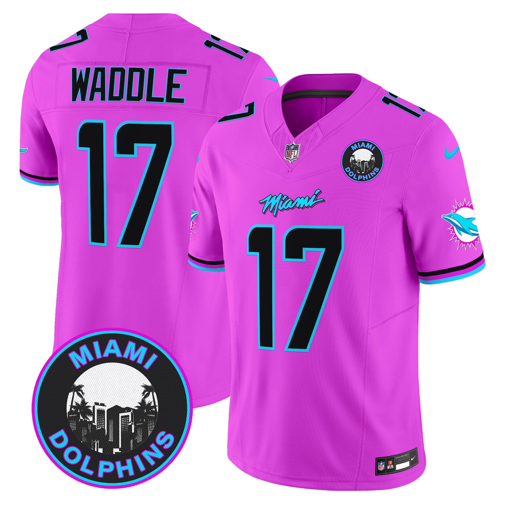Men's Jaylen Waddle Miami Dolphins "Miami Vice" Vapor Limited Pink Jersey V3 - All Stitched