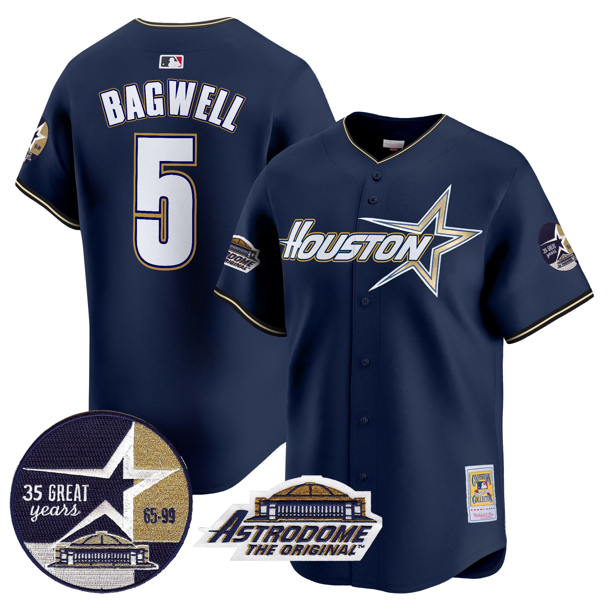 Men's Jeff Bagwell Houston Astros 1999 Throwback 35th & Astrodome Patch Vapor Premier Limited Navy Jersey V2 - All Stitched