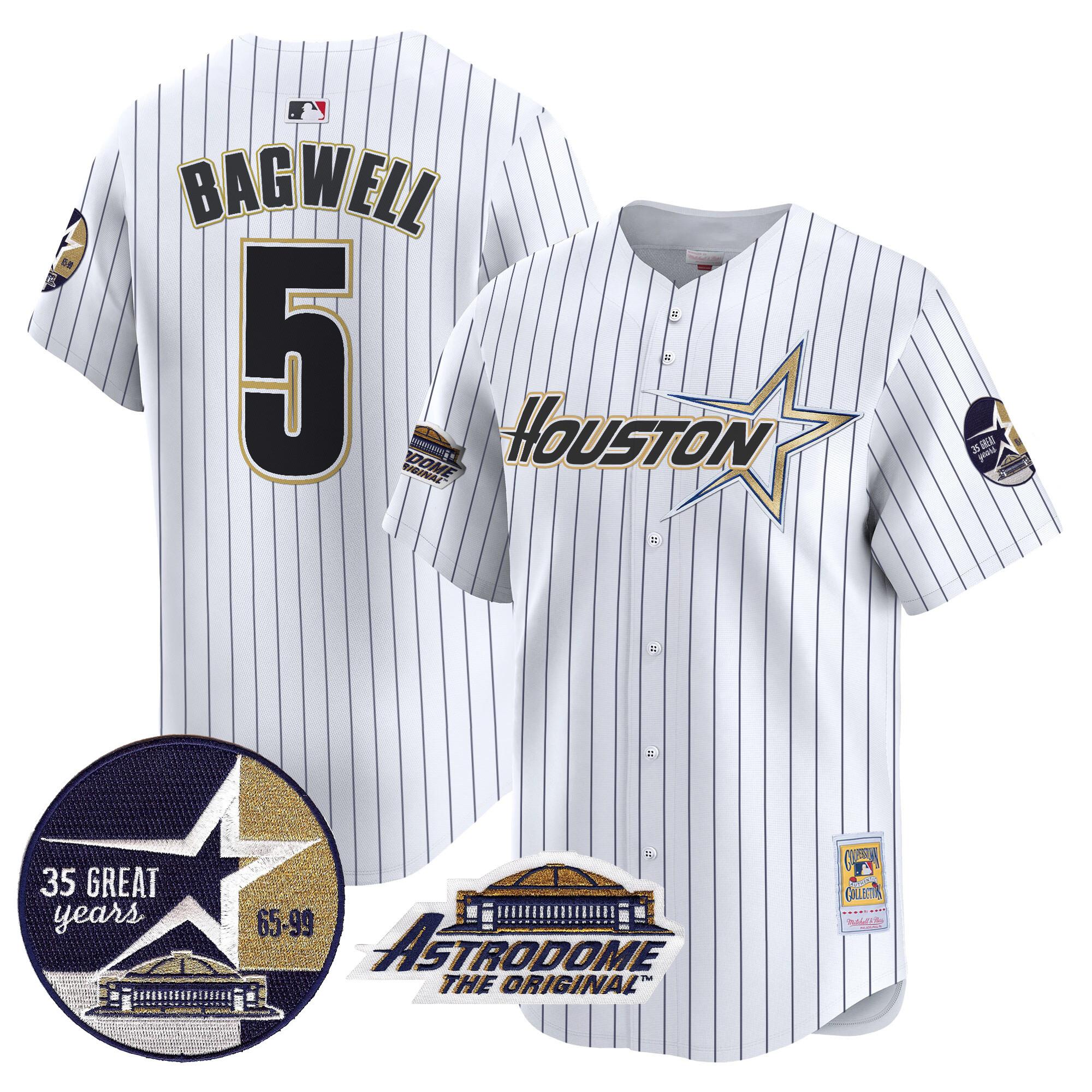 Men's Jeff Bagwell Houston Astros 1999 Throwback 35th & Astrodome Patch Vapor Premier Limited Pinstripe Jersey V2 - All Stitched