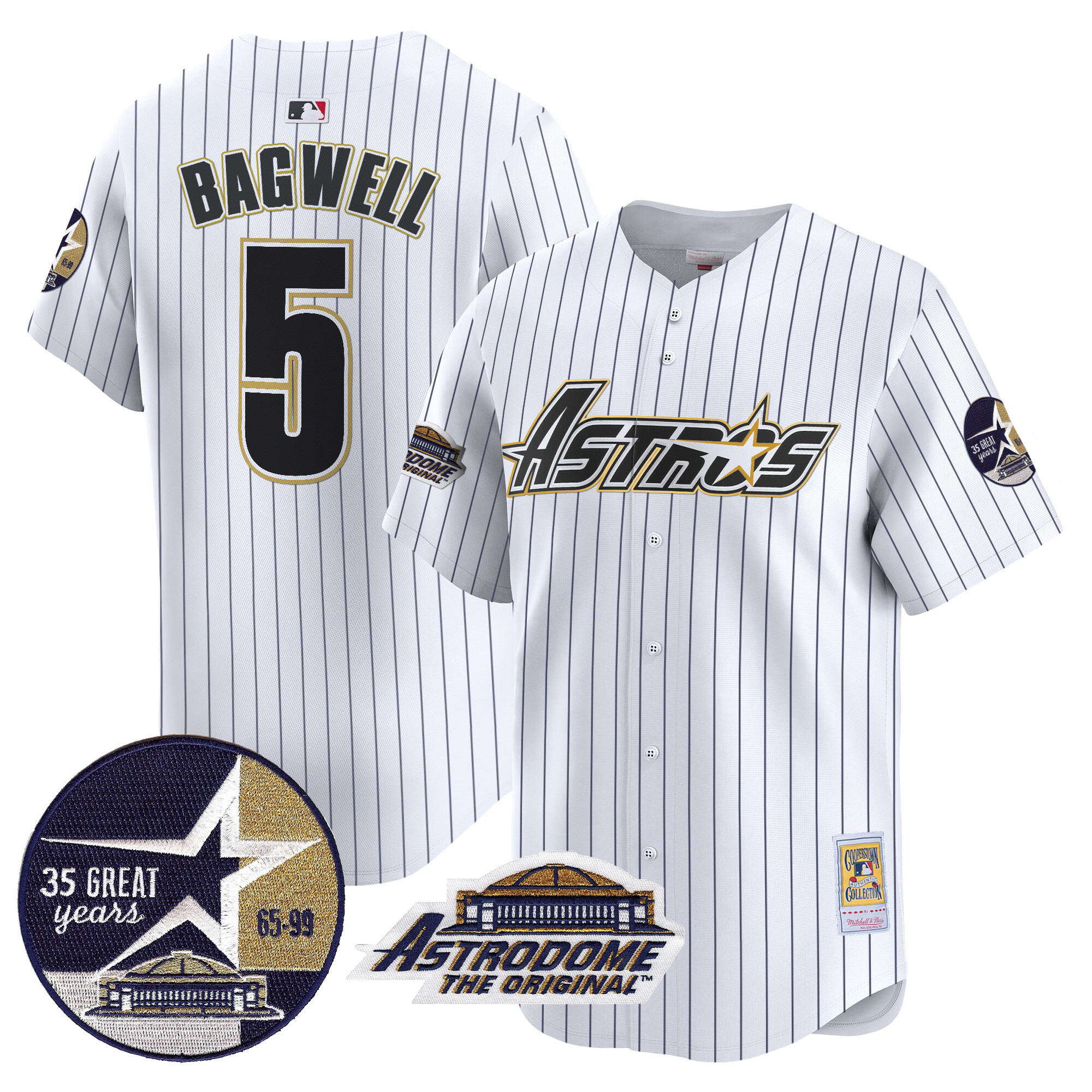 Men's Jeff Bagwell Houston Astros 1999 Throwback 35th & Astrodome Patch Vapor Premier Limited Pinstripe Jersey V3 - All Stitched