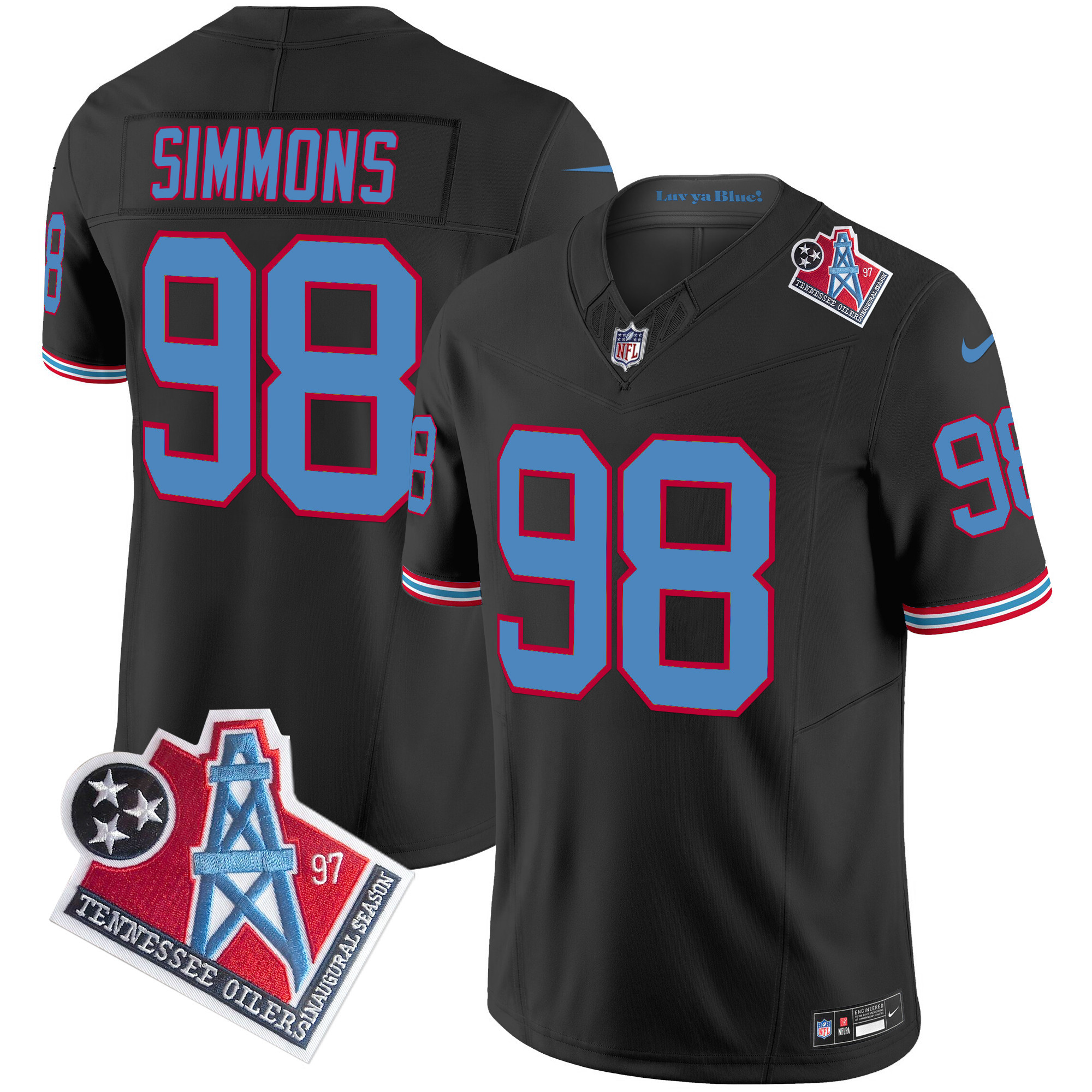 Men's Jeffery Simmons Tennessee Titans 1997 Throwback Limited Vapor Limited Black Jersey - All Stitched