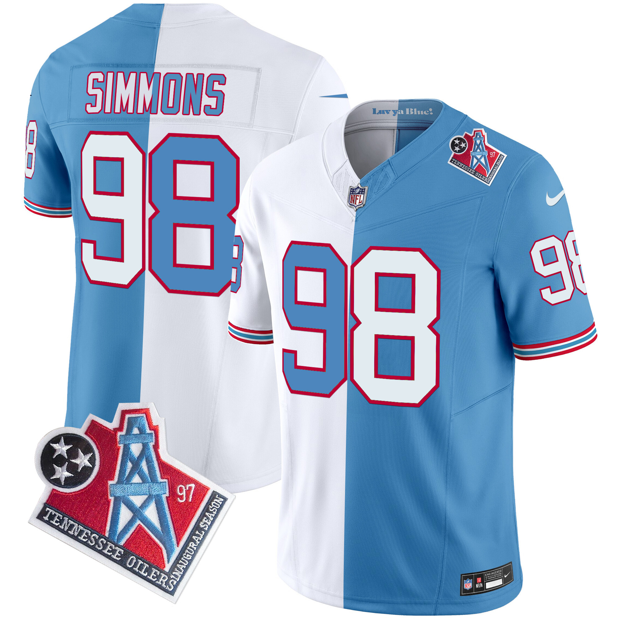 Men's Jeffery Simmons Tennessee Titans 1997 Throwback Limited Vapor Limited Split Jersey - All Stitched