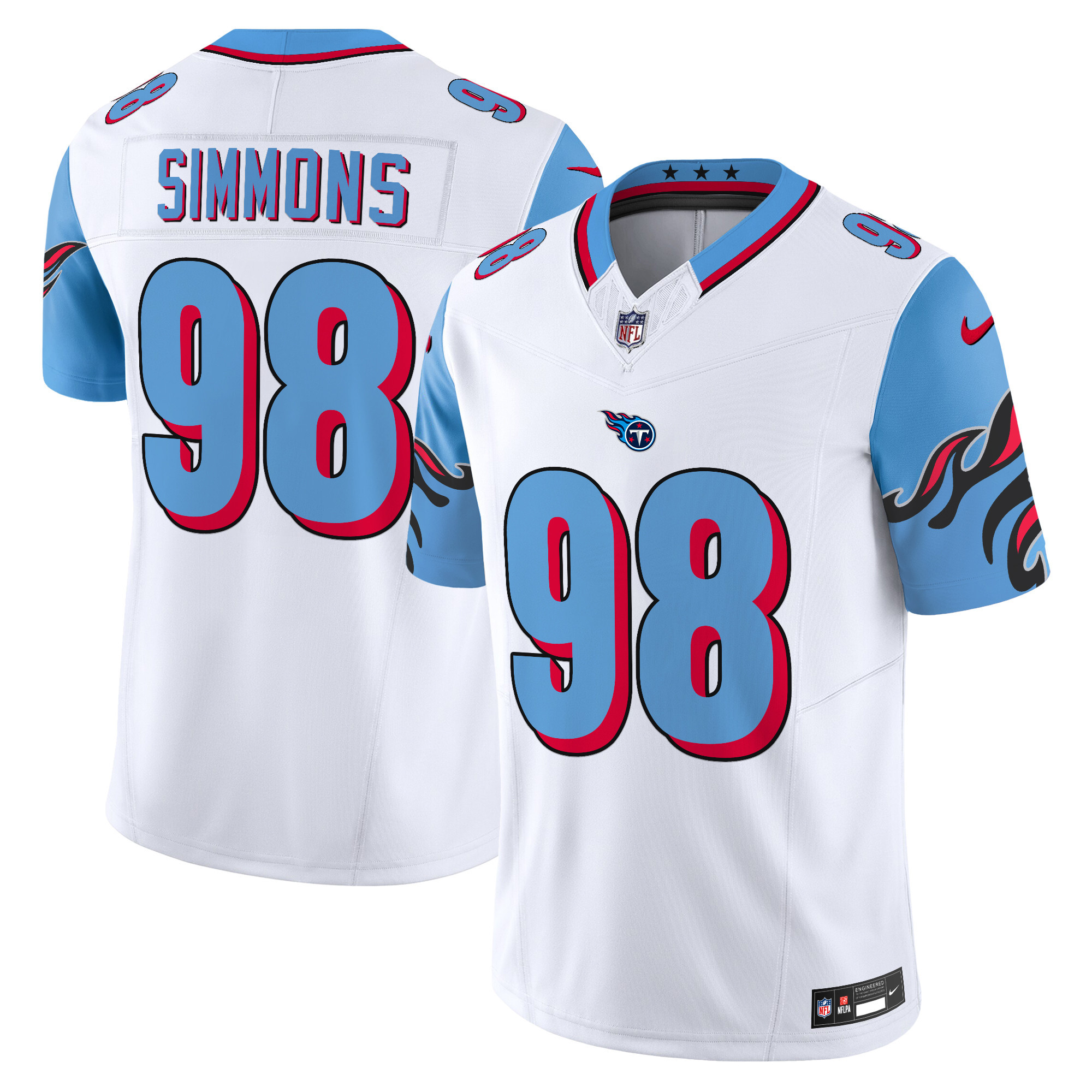 Men's Jeffery Simmons Tennessee Titans Special Vapor Limited Blue Sleeves Jersey - All Stitched