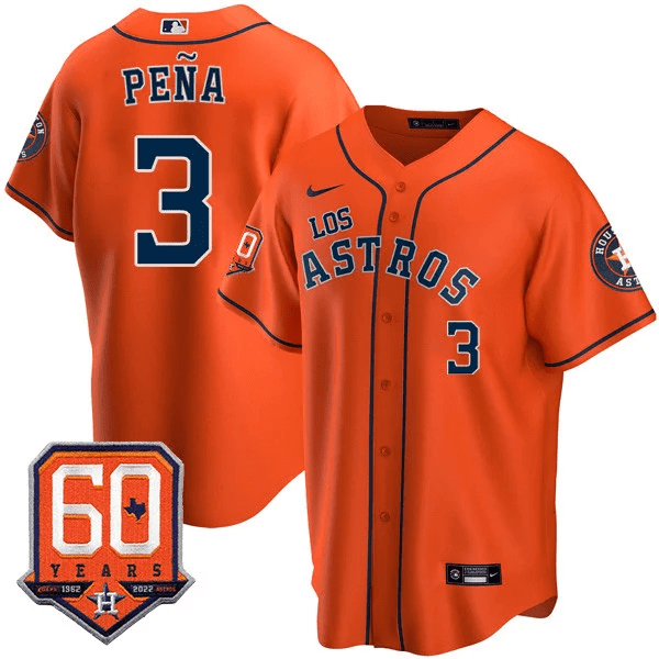 Men's Jeremy Pena Houston Astros - ìLos Astrosî Hispanic Heritage 60th Anniversary Patch Orange Jersey ñ All Stitched