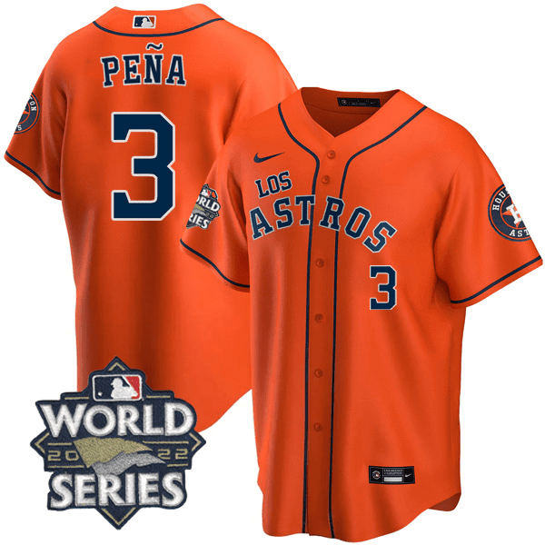 Men's Jeremy Pena Houston Astros - ìLos Astrosî Hispanic Heritage World Series Patch Orange Jersey ñ All Stitched