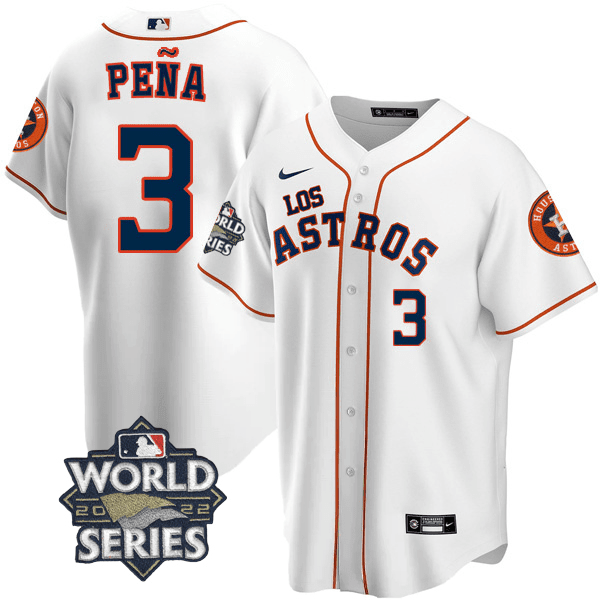 Men's Jeremy Pena Houston Astros - ìLos Astrosî Hispanic Heritage World Series Patch White Jersey ñ All Stitched