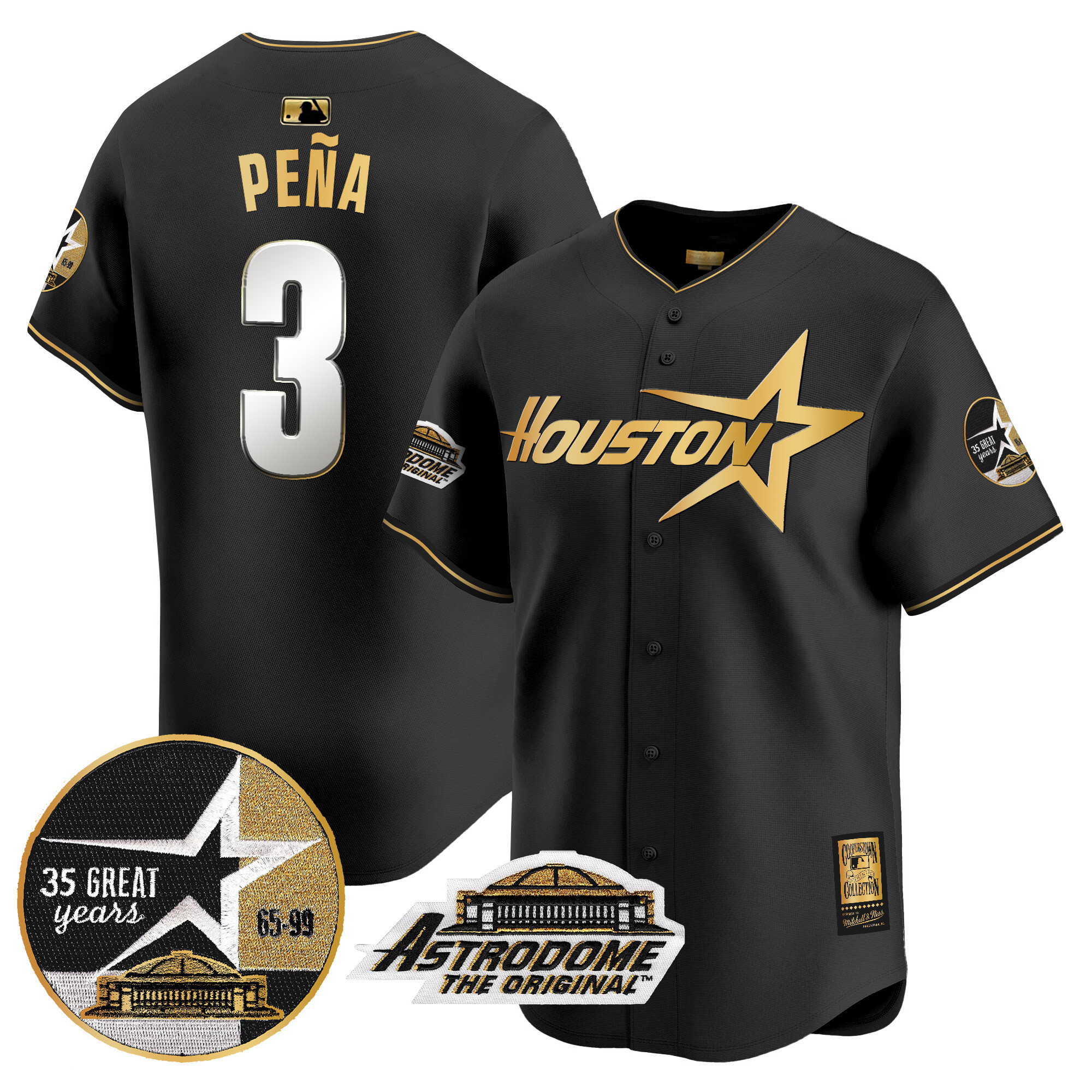Men's Jeremy Pena Houston Astros 1999 Throwback 35th & Astrodome Patch Vapor Premier Limited Black Gold Jersey V2 - All Stitched