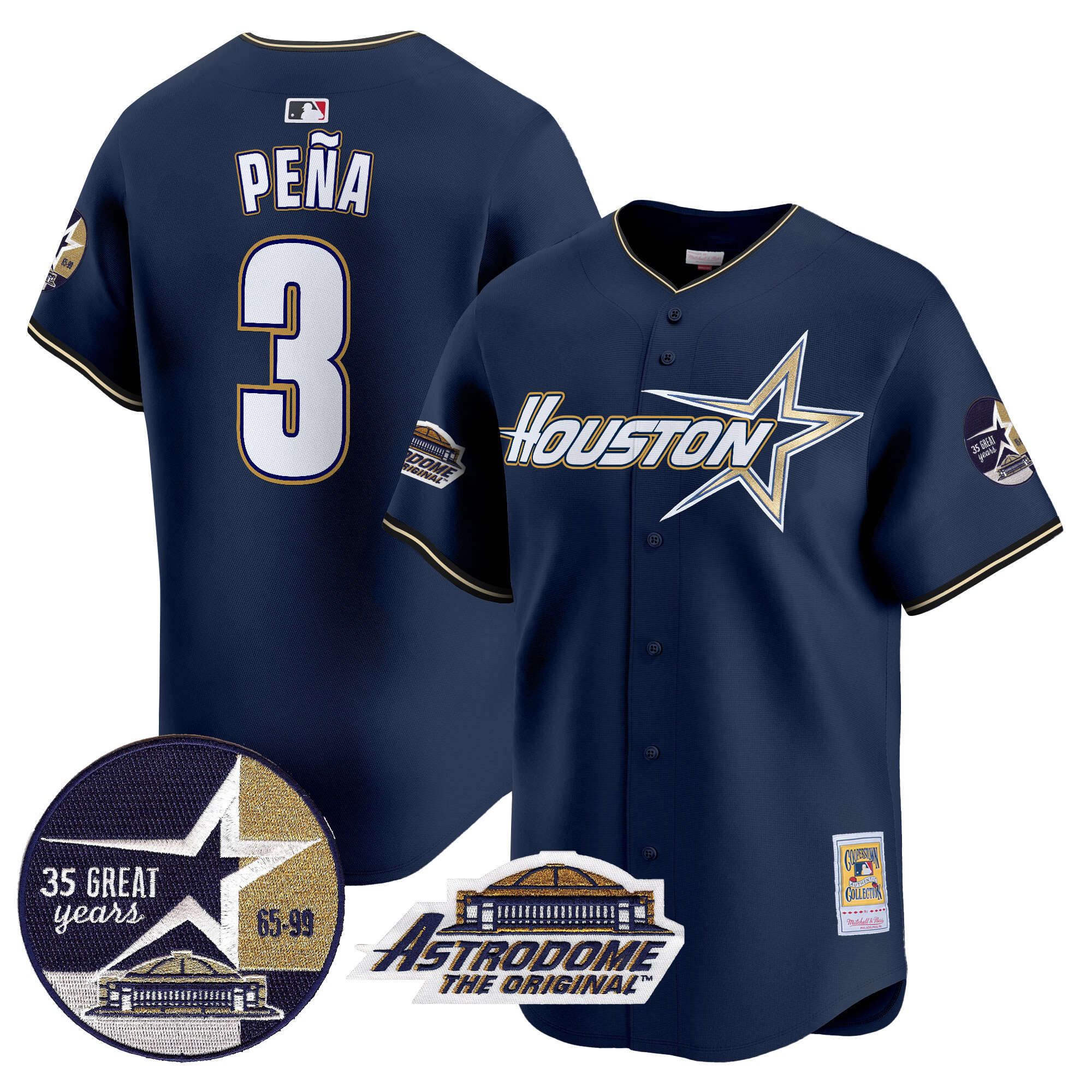 Men's Jeremy Pena Houston Astros 1999 Throwback 35th & Astrodome Patch Vapor Premier Limited Navy Jersey V2 - All Stitched