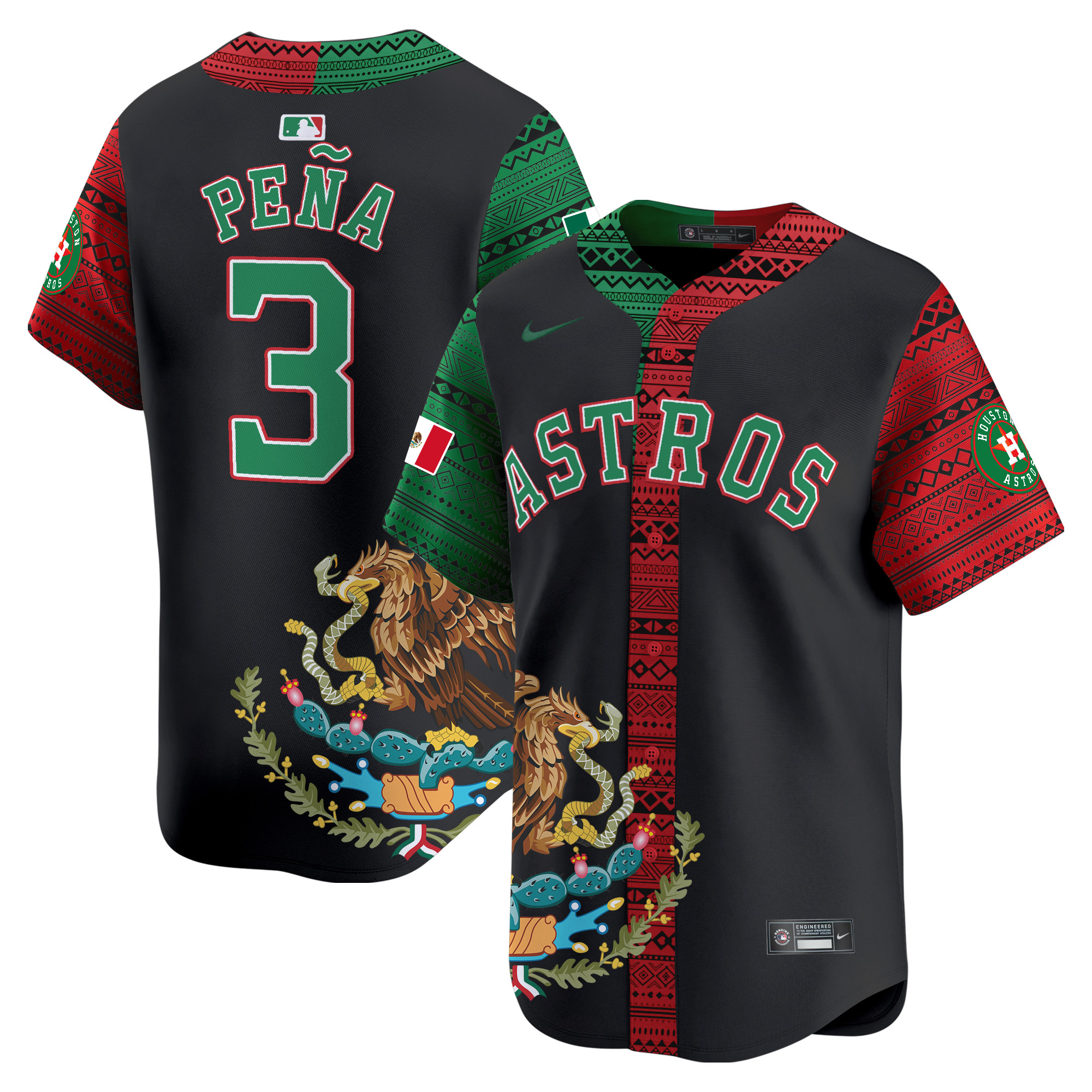 Men's Jeremy Pena Houston Astros Aztec Mexico Vapor Premier Limited Black Jersey V2- Printed