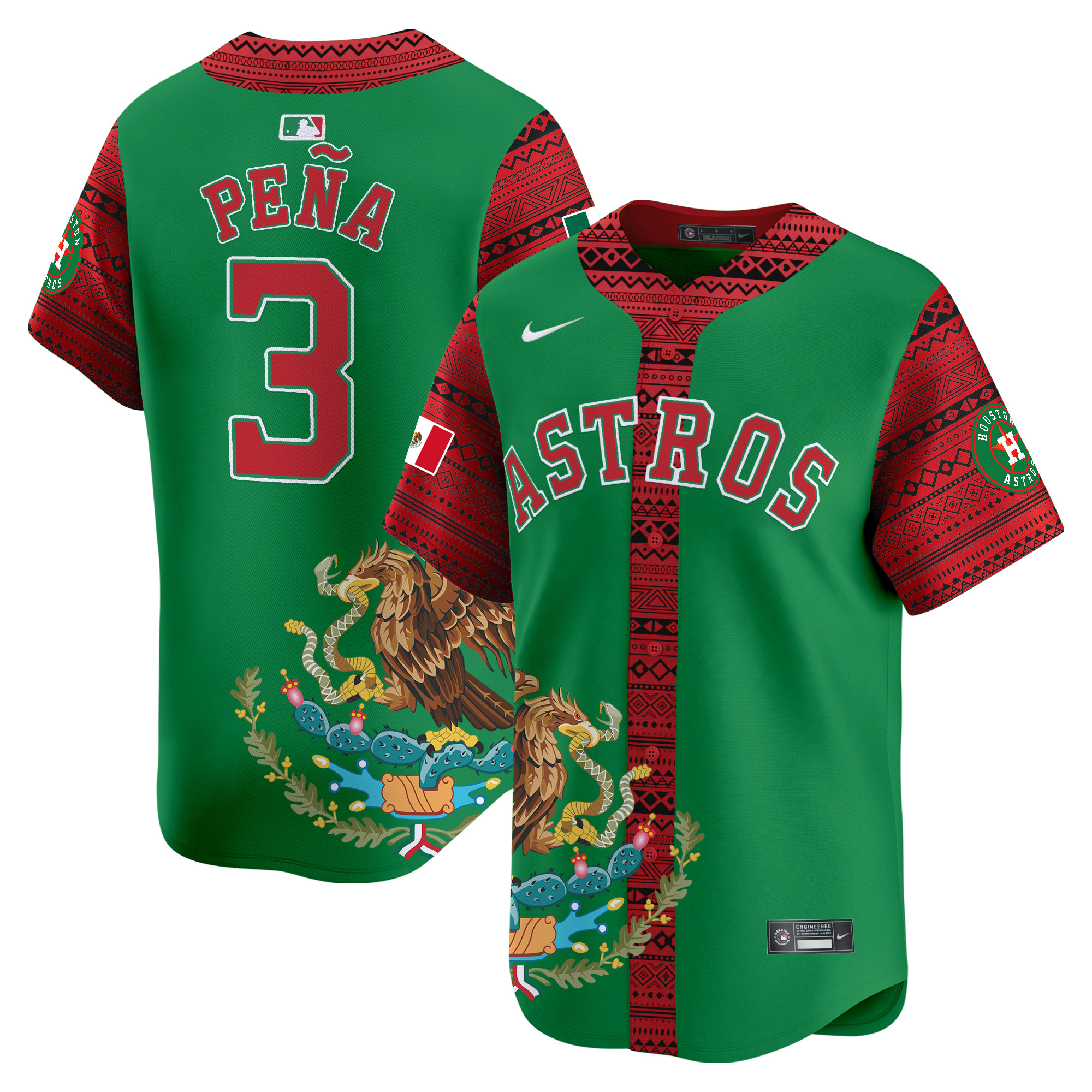 Men's Jeremy Pena Houston Astros Aztec Mexico Vapor Premier Limited Green Jersey V2- Printed