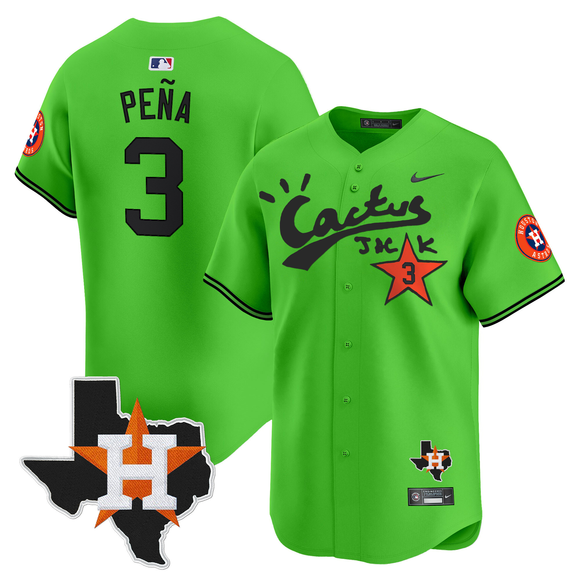 Men's Jeremy Pena Houston Astros Cactus Jack Patch Vapor Premier Limited Green Jersey V11 - Stitched