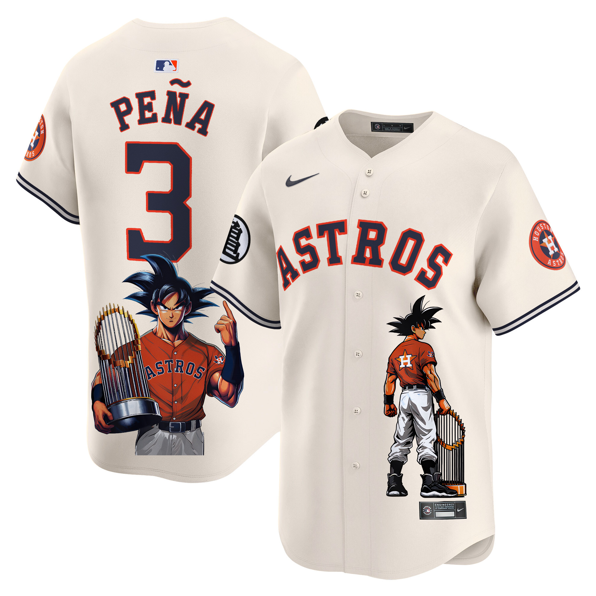 Men's Jeremy Pena Houston Astros Dragon Ball Son Goku Vapor Premier Limited Cream Jersey - Printed