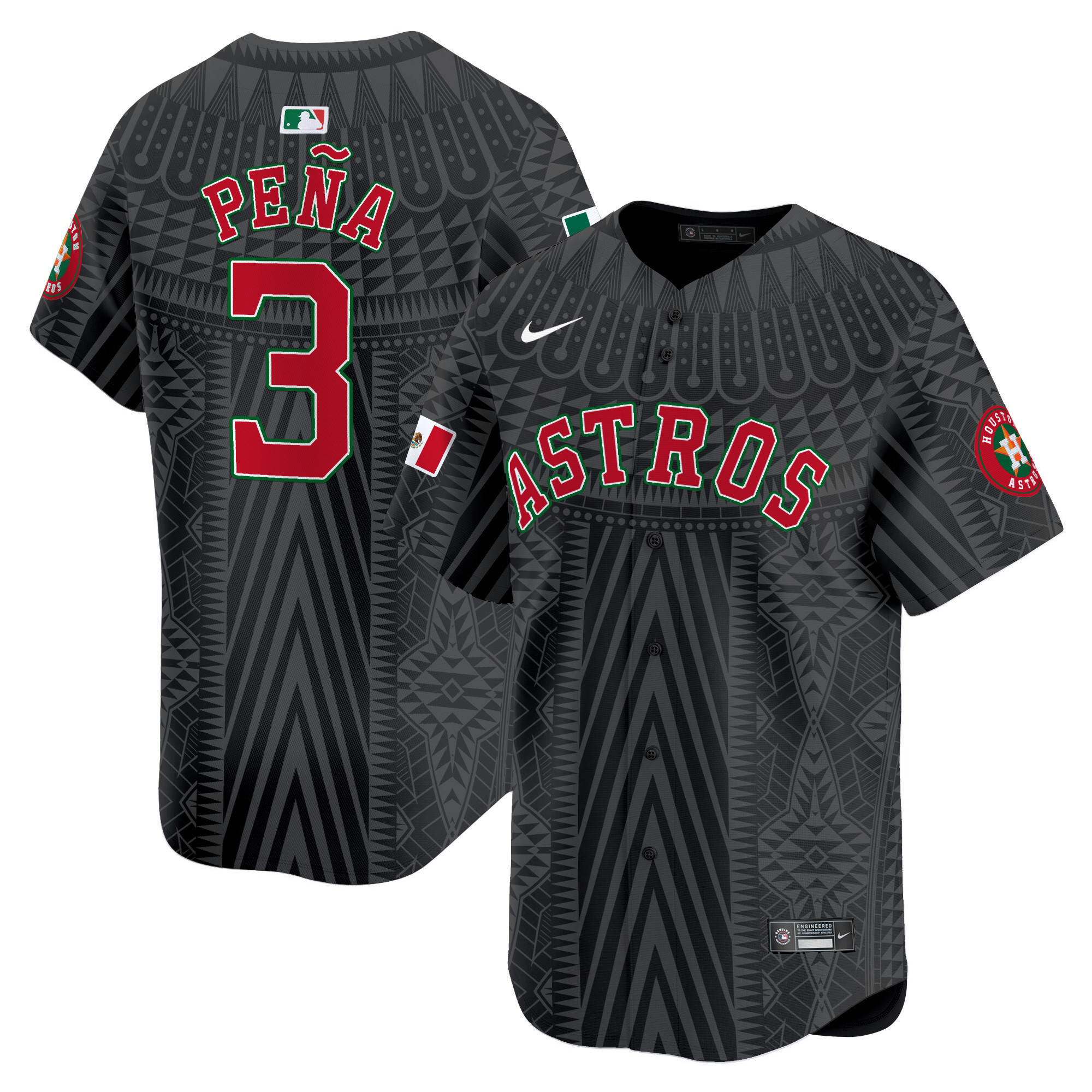 Men's Jeremy Pena Houston Astros Mexico Aztec Pattern Vapor Premier Limited Black Jersey - Printed