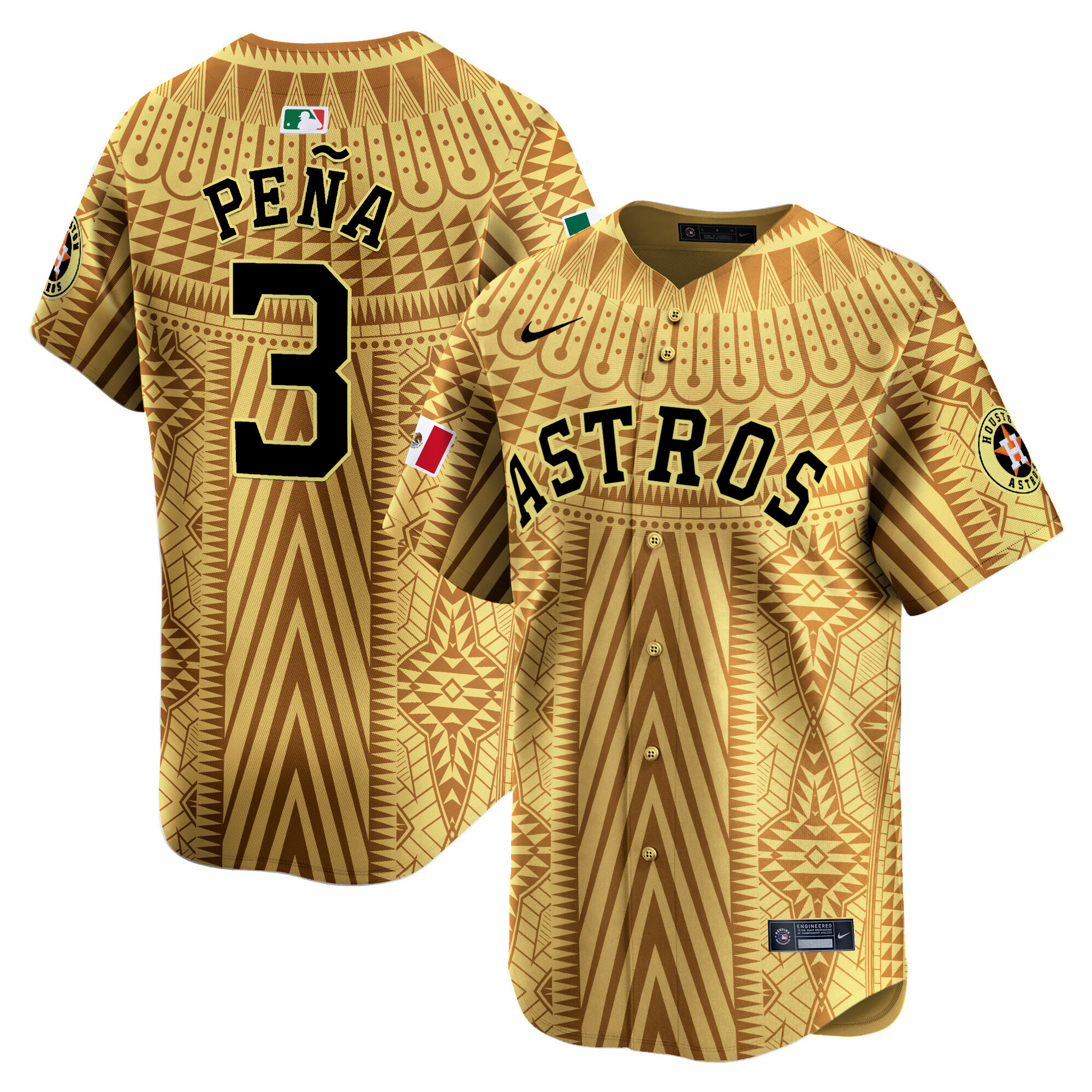 Men's Jeremy Pena Houston Astros Mexico Aztec Pattern Vapor Premier Limited Gold Jersey - Printed