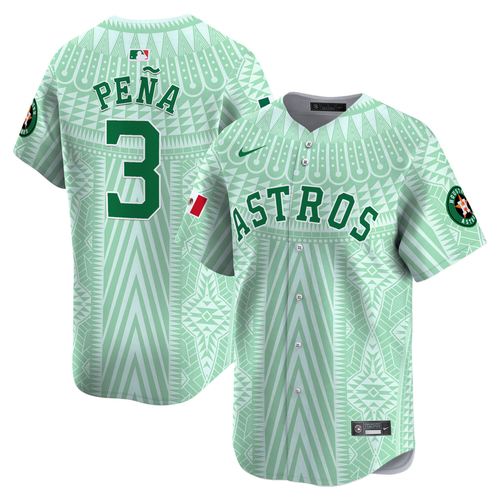 Men's Jeremy Pena Houston Astros Mexico Aztec Pattern Vapor Premier Limited Pale Green Jersey - Printed