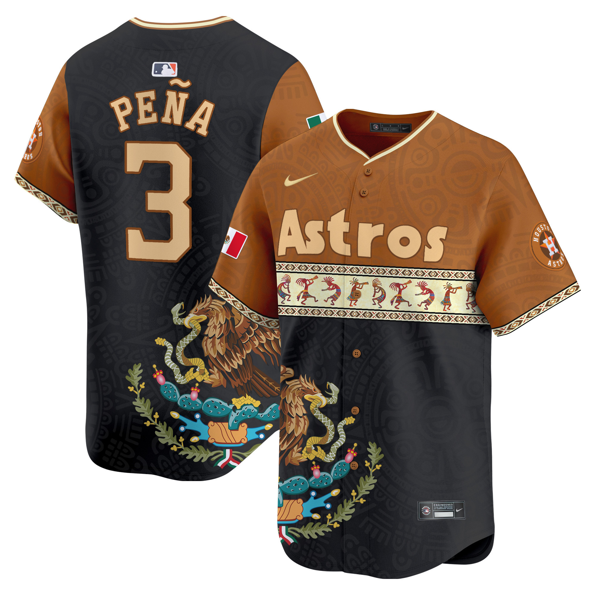 Men's Jeremy Pena Houston Astros Mexico Aztec Vapor Premier Limited Brown Jersey - Printed