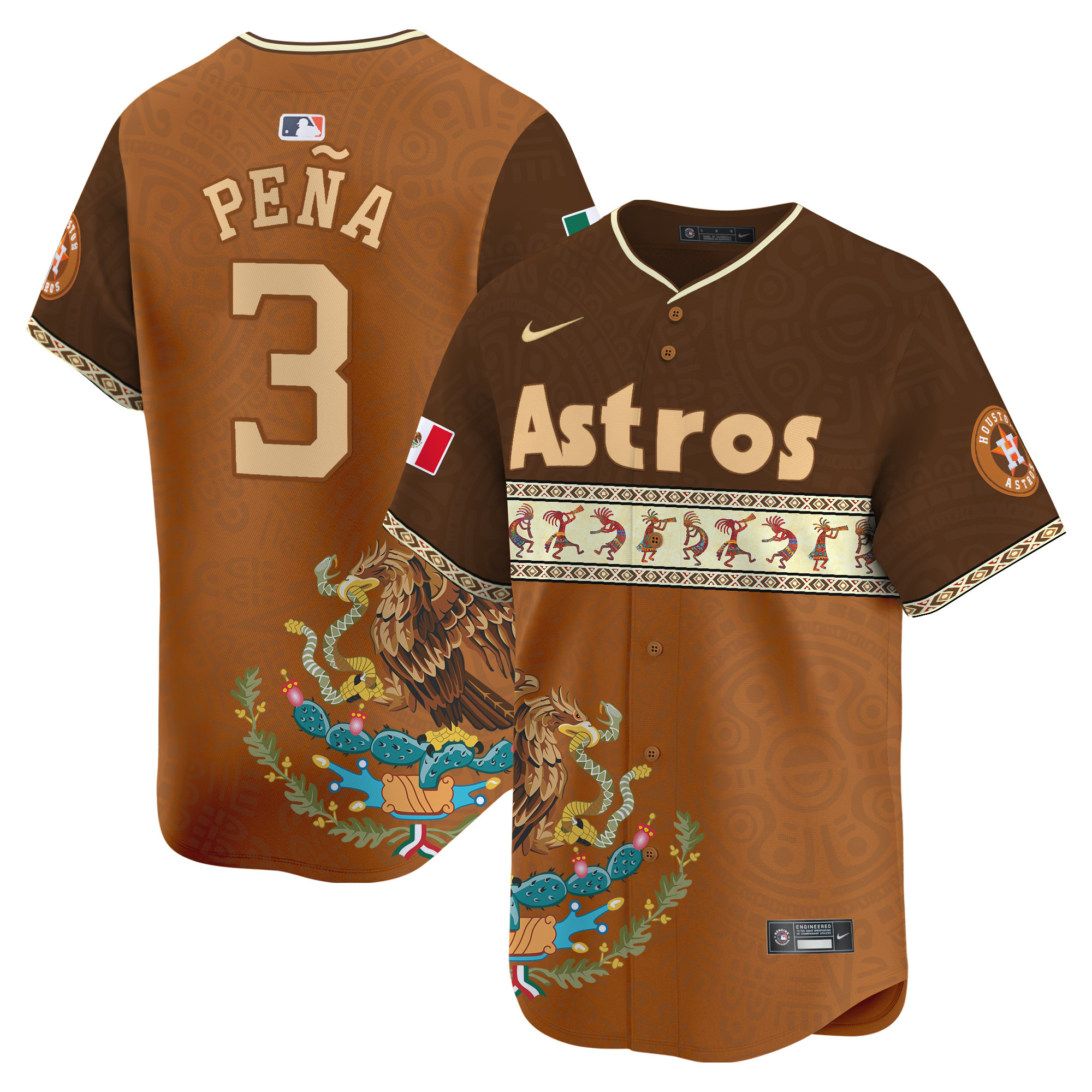Men's Jeremy Pena Houston Astros Mexico Aztec Vapor Premier Limited Brown Jersey V2 - Printed