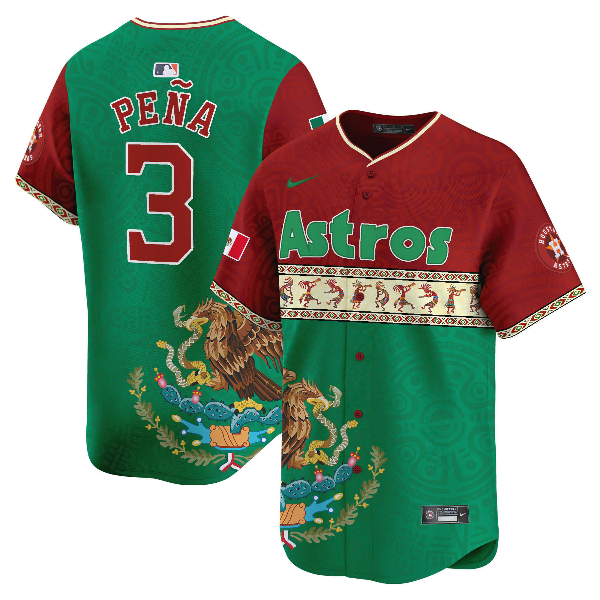 Men's Jeremy Pena Houston Astros Mexico Aztec Vapor Premier Limited Split Jersey - Printed