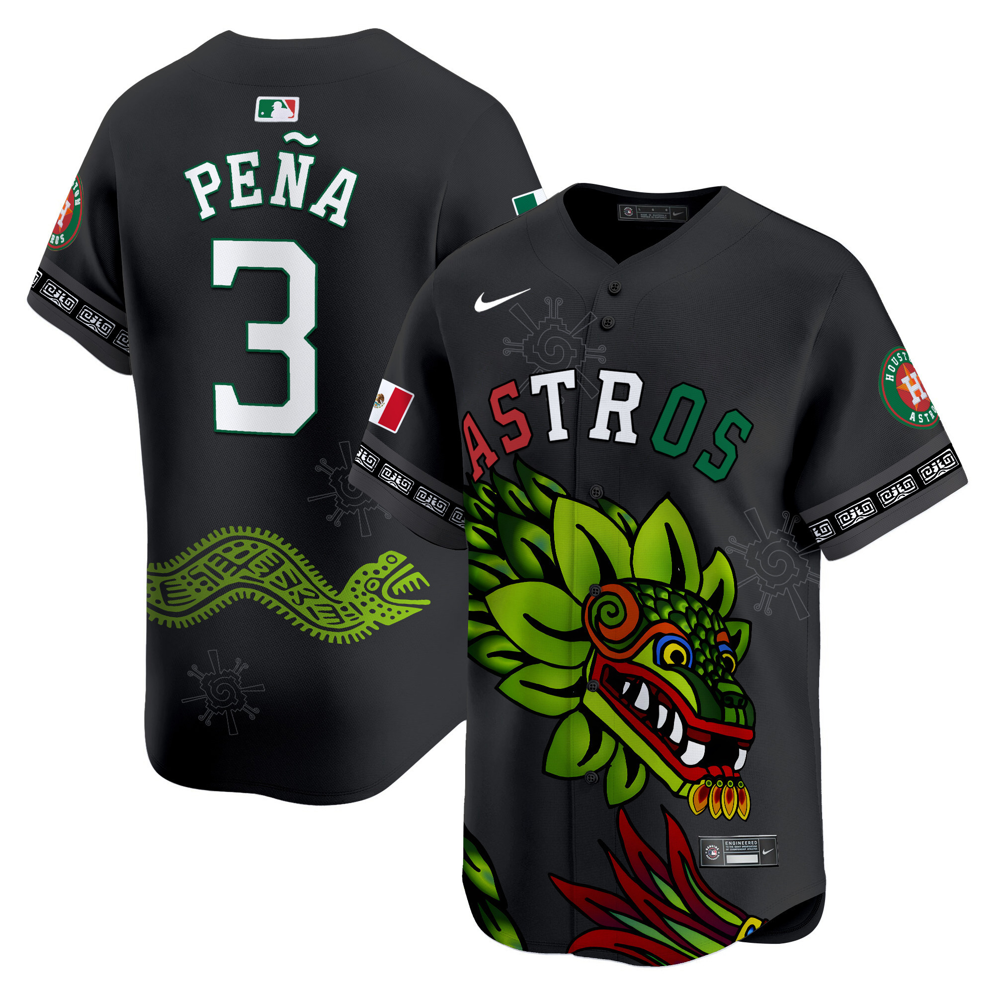 Men's Jeremy Pena Houston Astros Mexico Quetzalcoatl Aztec Vapor Limited Black Jersey - Printed