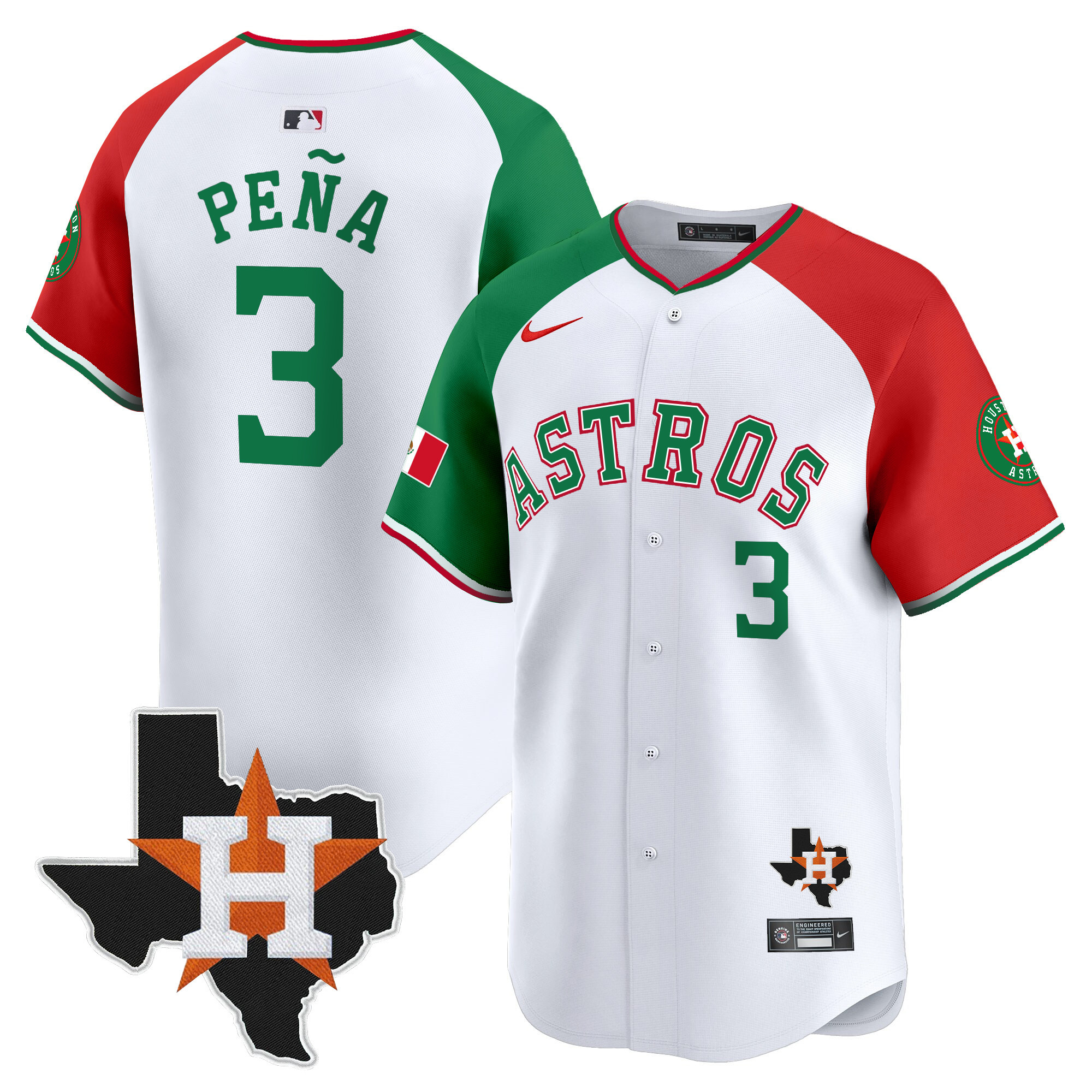 Men's Jeremy Pena Houston Astros Mexico Texas Patch Vapor Premier Limited Alternate Jersey V4 - All Stitched