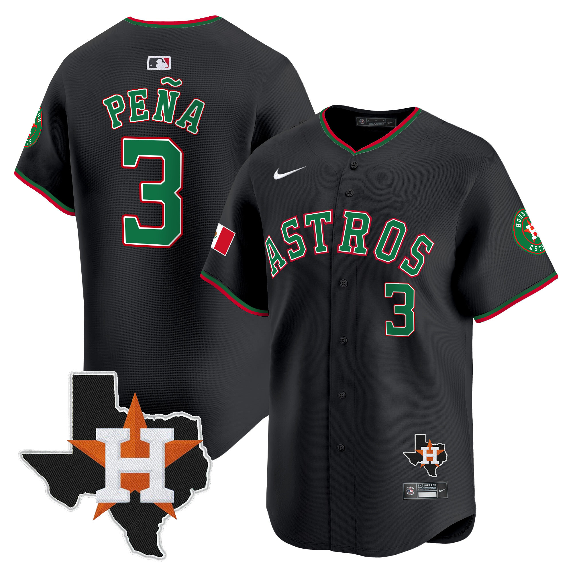 Men's Jeremy Pena Houston Astros Mexico Texas Patch Vapor Premier Limited Black Jersey V4 - All Stitched