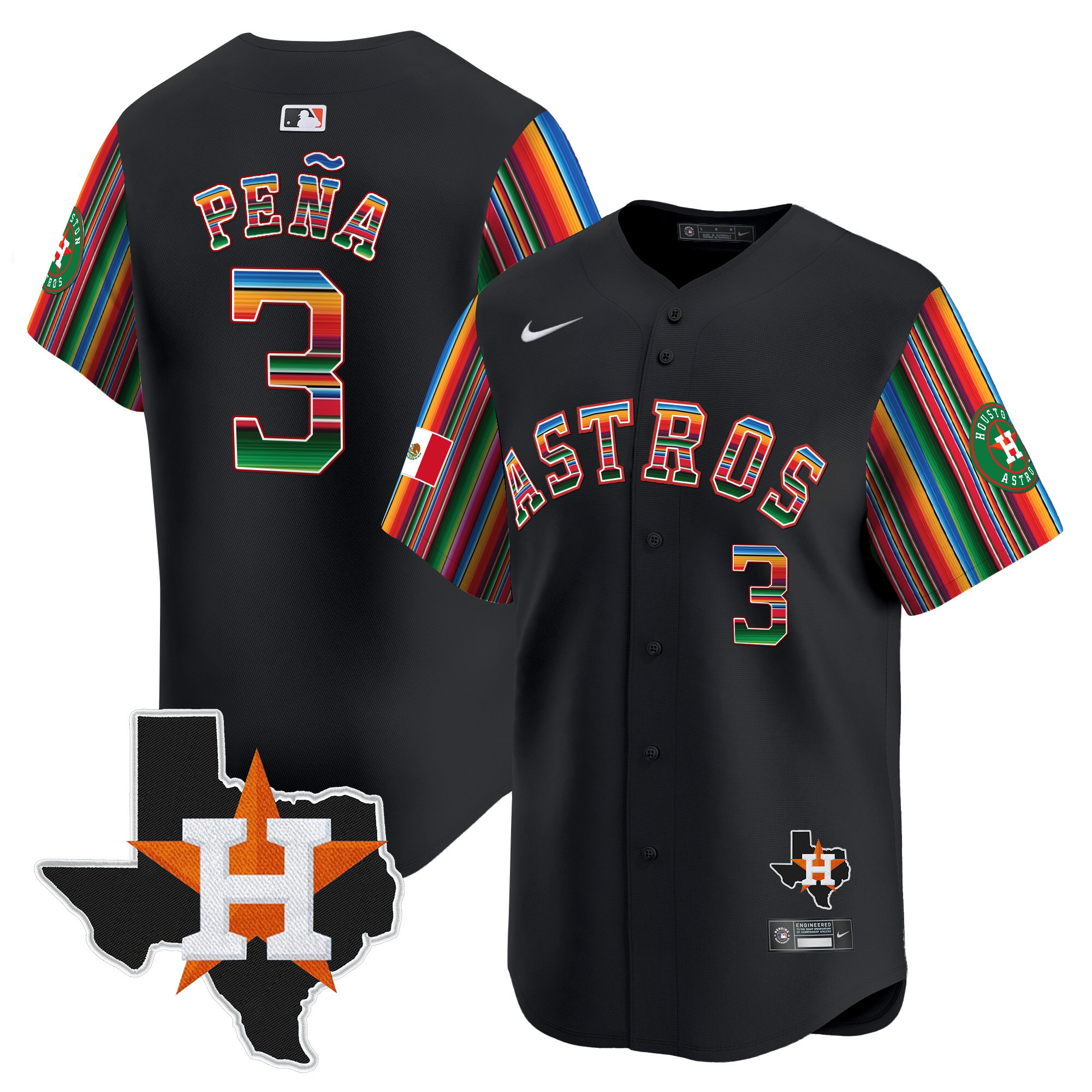 Men's Jeremy Pena Houston Astros Mexico Texas Patch Vapor Premier Limited Black Jersey V5 - All Stitched