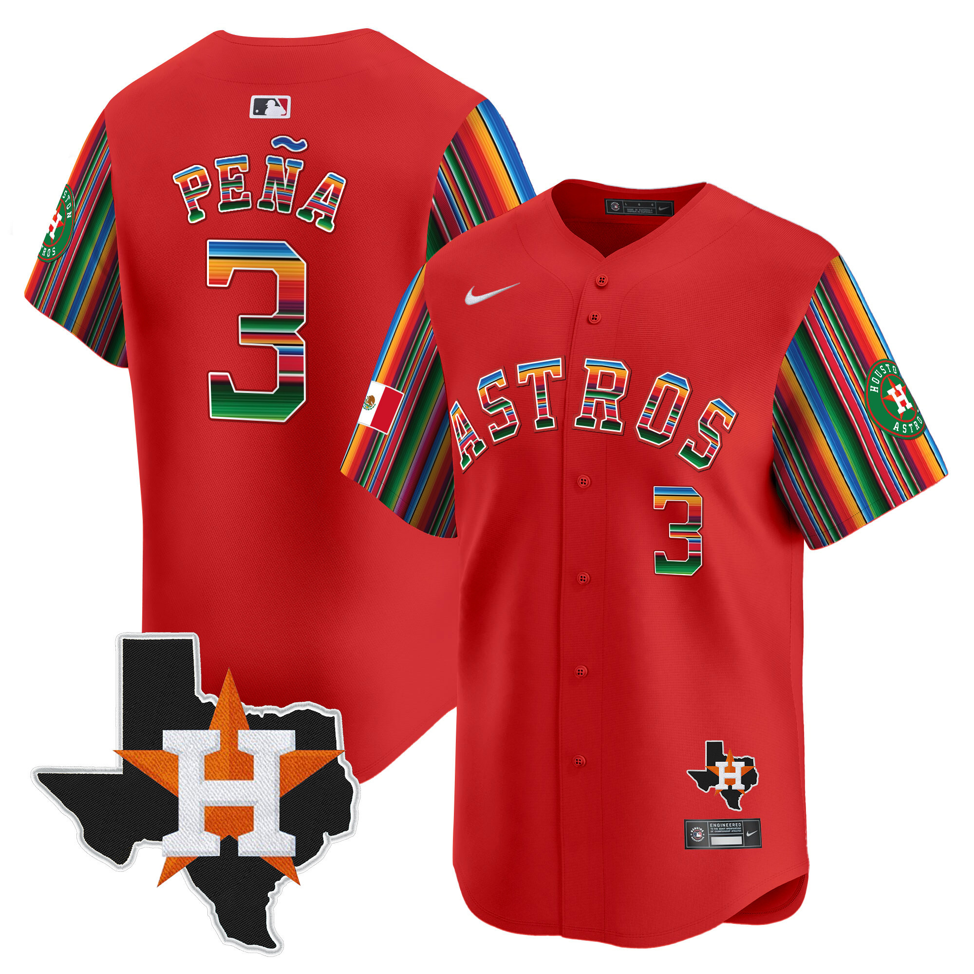 Men's Jeremy Pena Houston Astros Mexico Texas Patch Vapor Premier Limited Red Jersey V5 - All Stitched
