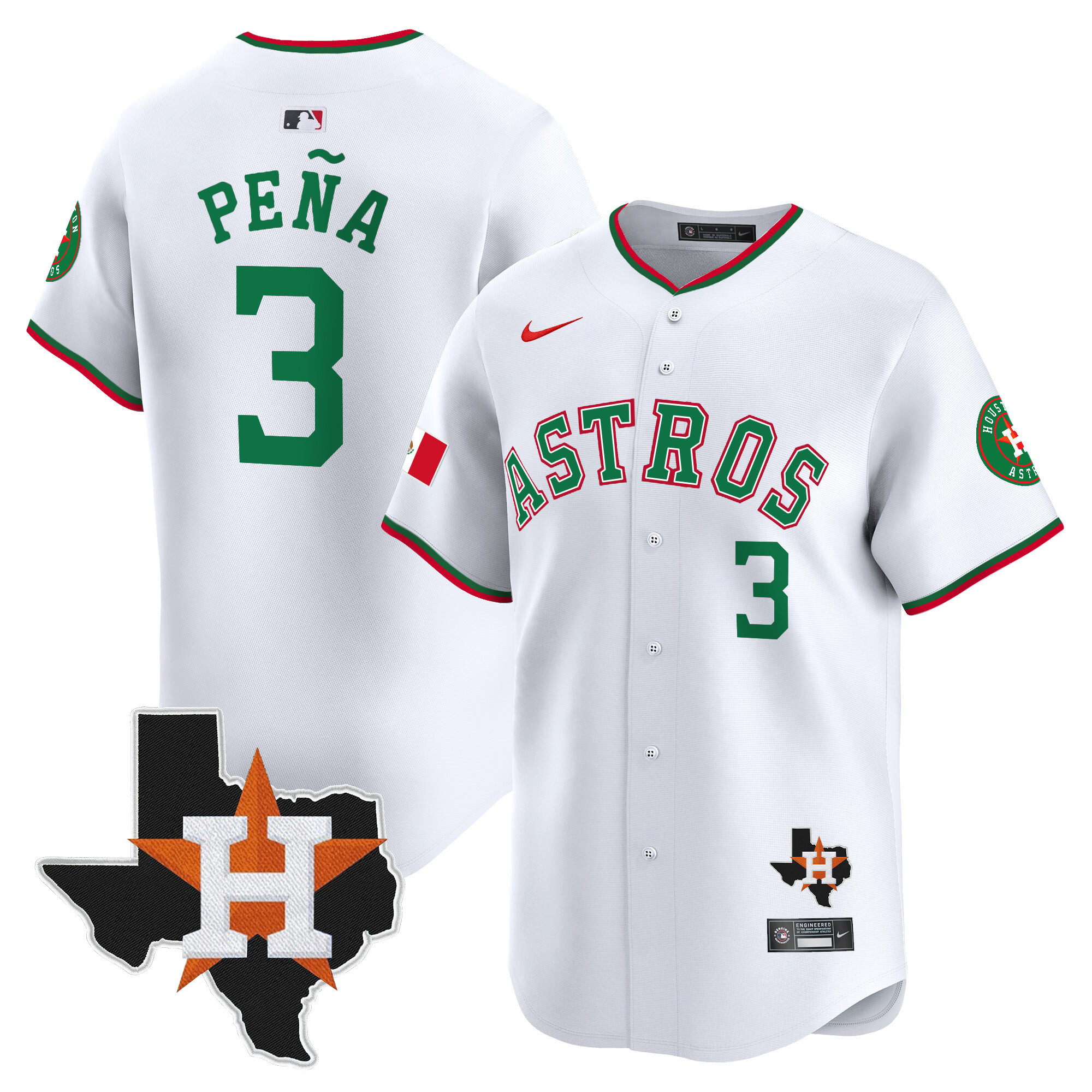 Men's Jeremy Pena Houston Astros Mexico Texas Patch Vapor Premier Limited White Jersey V4 - All Stitched