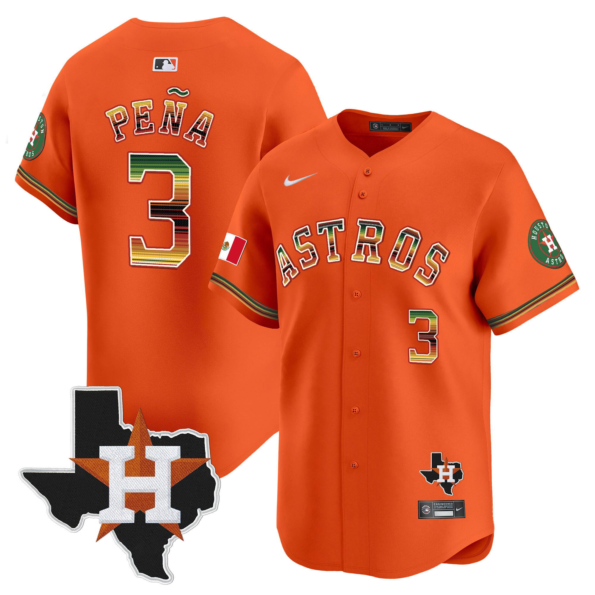 Men's Jeremy Pena Houston Astros Mexico Traditional Style Vapor Premier Limited Orange Jersey - All Stitched