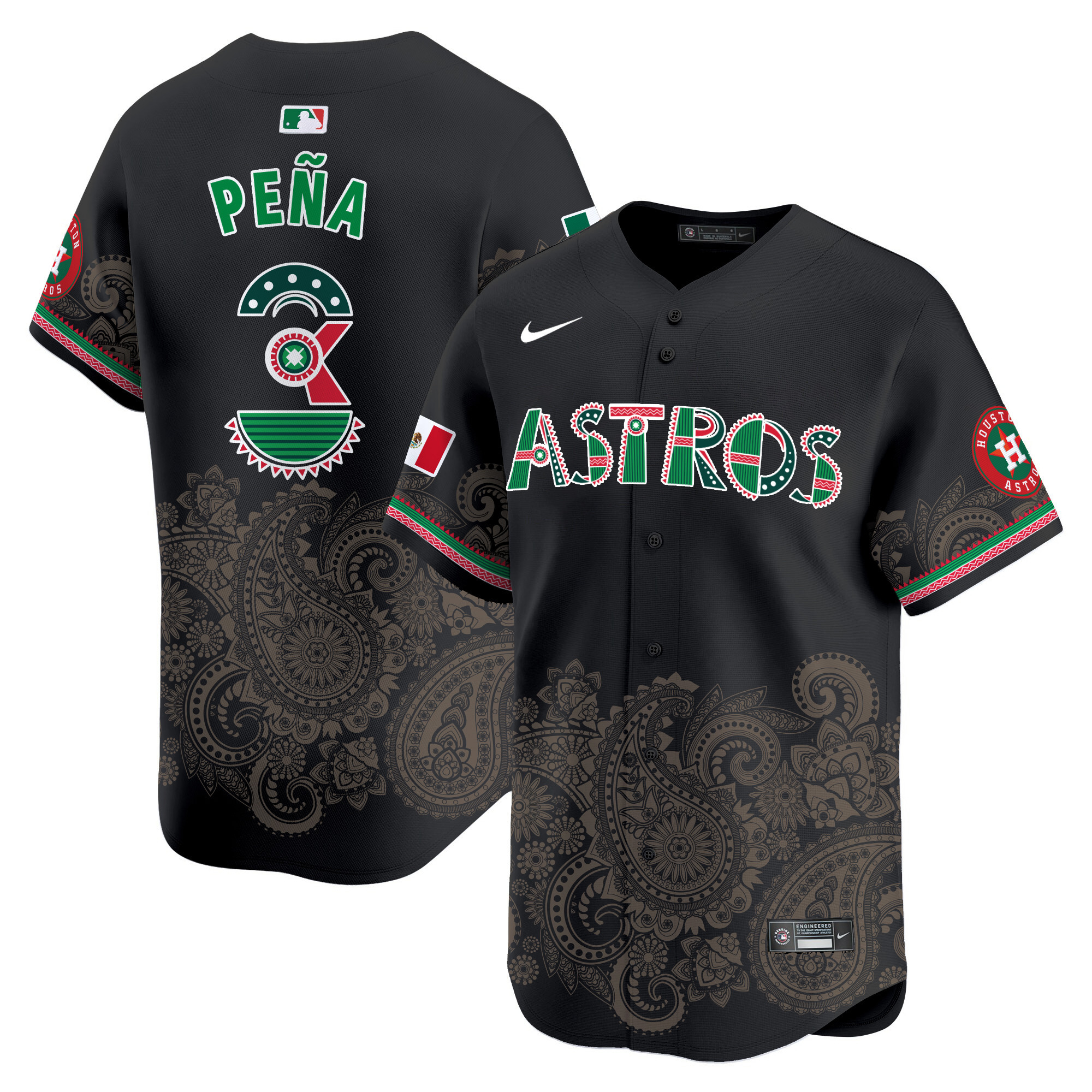 Men's Jeremy Pena Houston Astros Paisley Mexico Vapor Premier Limited Black Jersey V2- Printed