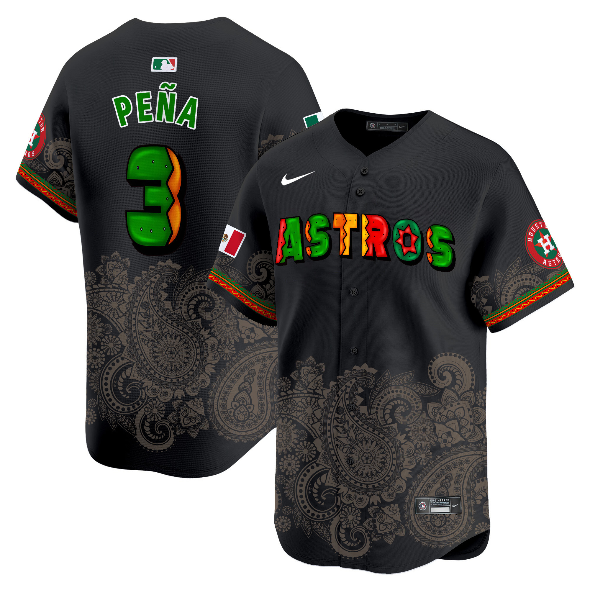 Men's Jeremy Pena Houston Astros Paisley Mexico Vapor Premier Limited Black Jersey V3 - Printed
